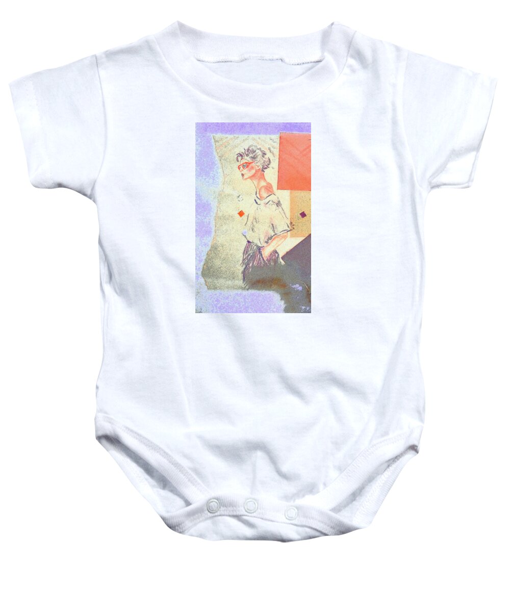 Figure Baby Onesie featuring the drawing Eighties by Shelley Myers