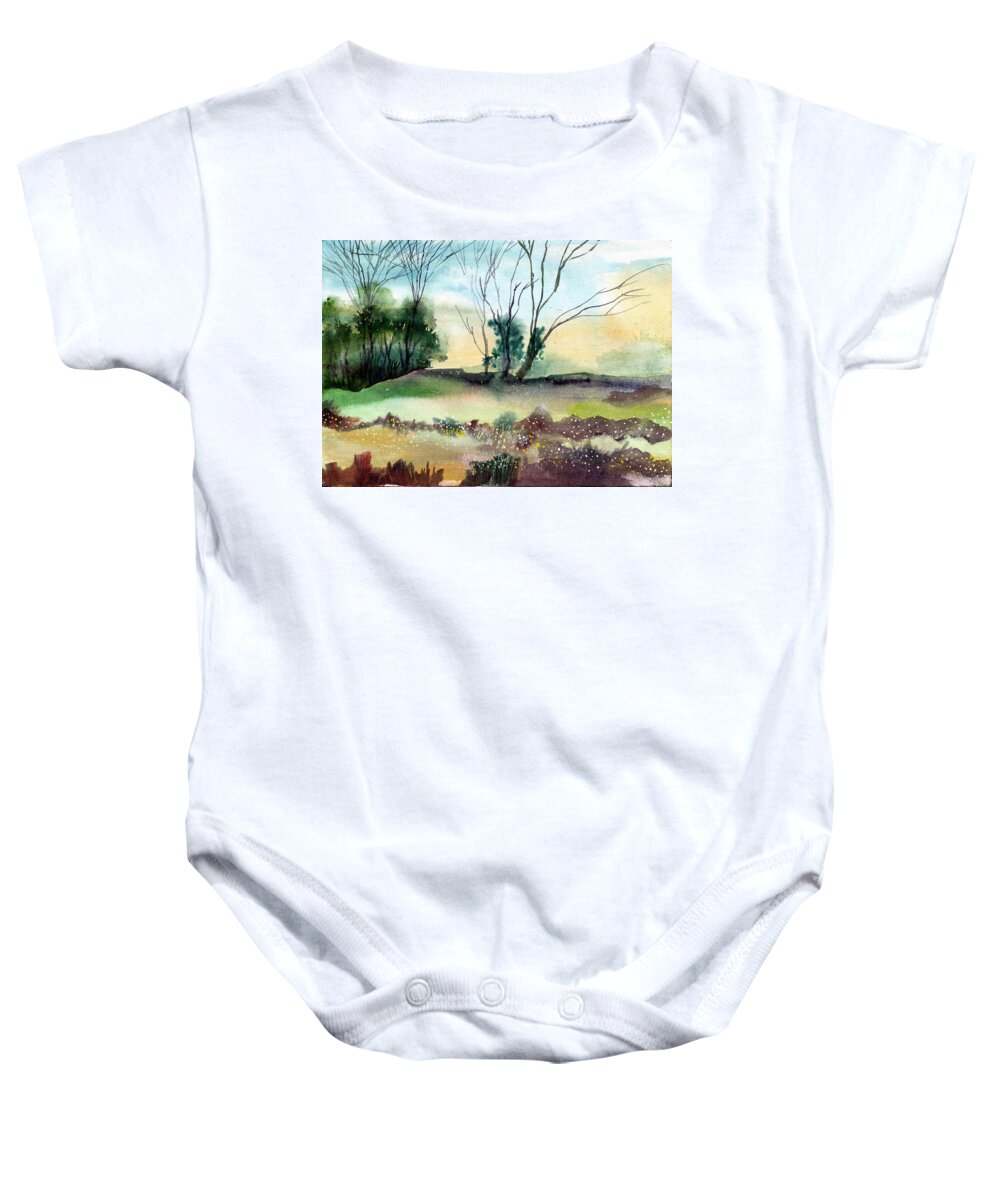 Tree Baby Onesie featuring the painting Far Beyond by Anil Nene