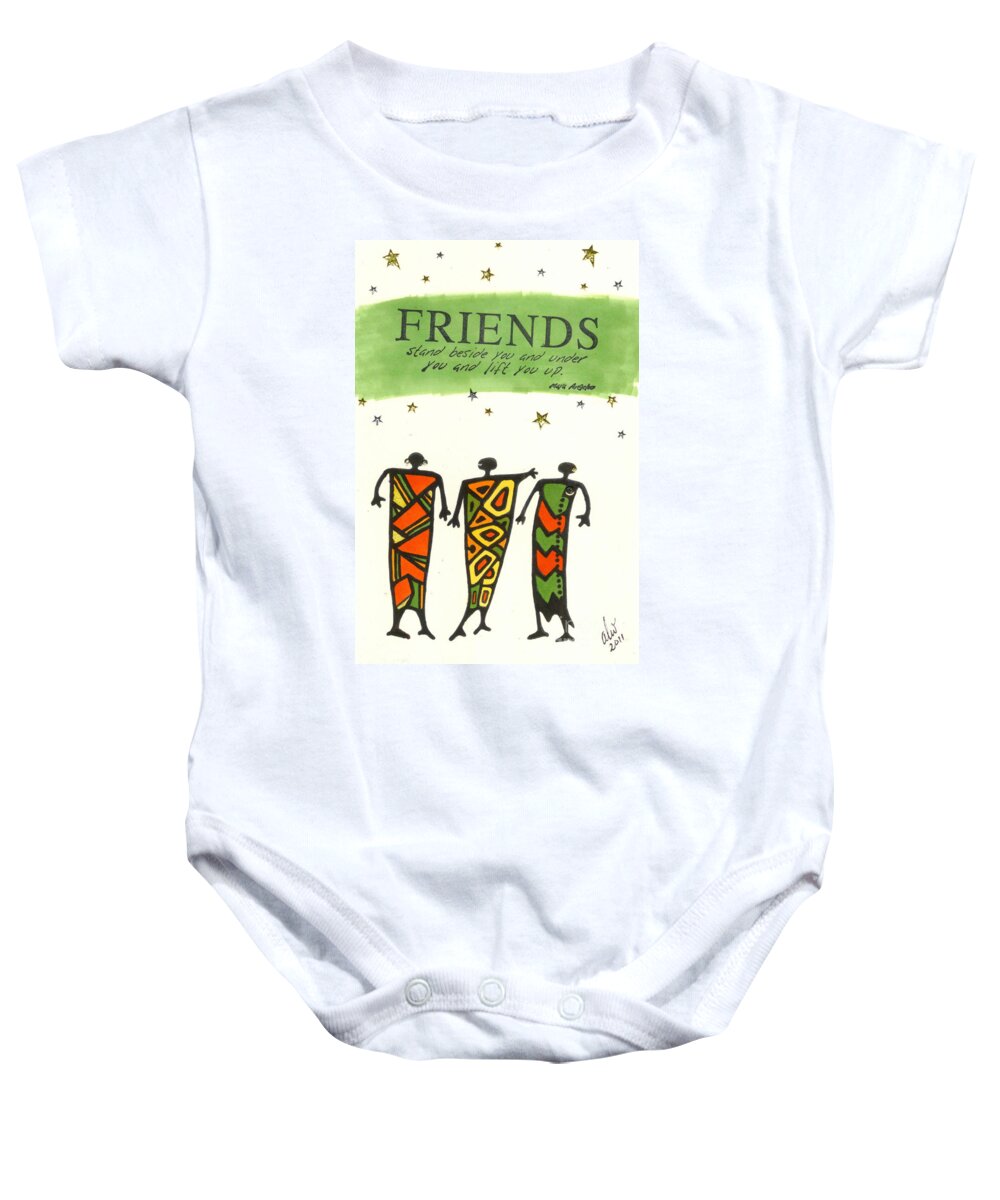 Greeting Cards Baby Onesie featuring the painting Friends Stand BESIDE You by Angela L Walker