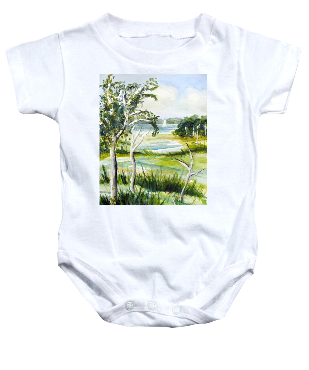 Jersey Pine Barrens Baby Onesie featuring the painting Green land by Clara Sue Beym