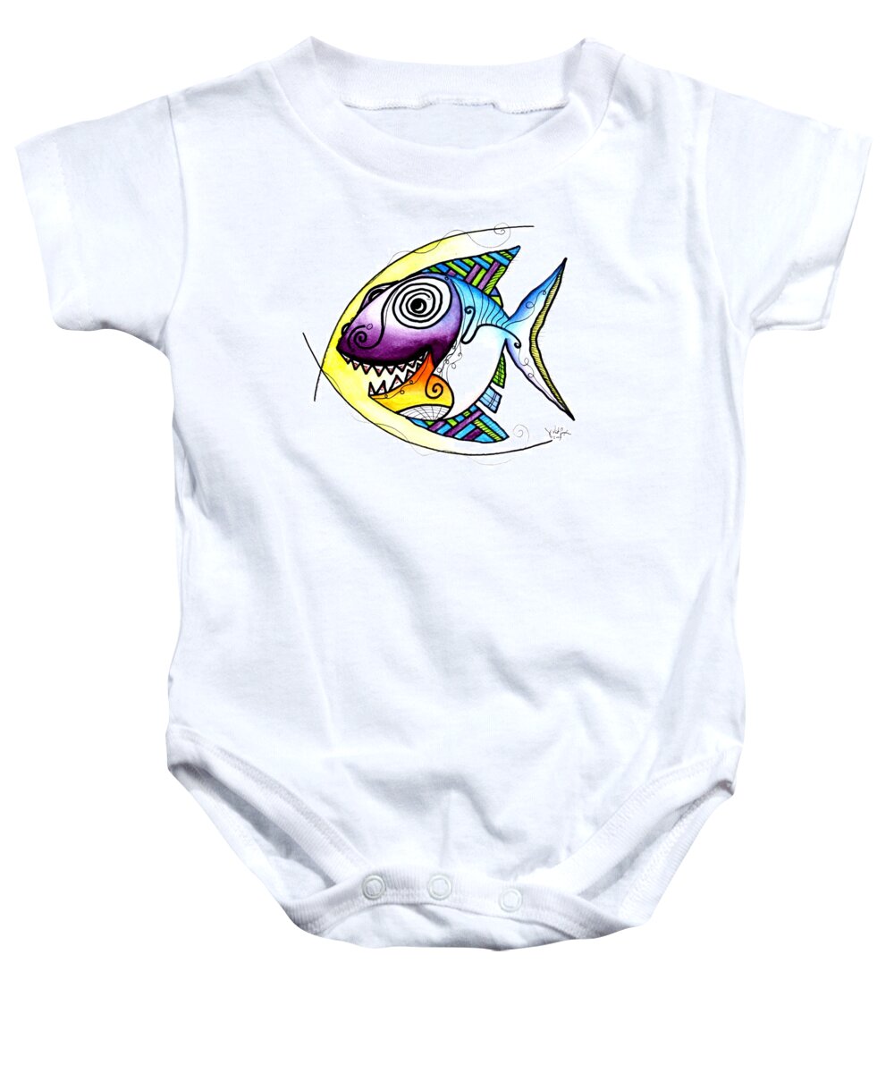 Fish Baby Onesie featuring the painting Happy Happy Fish by J Vincent Scarpace