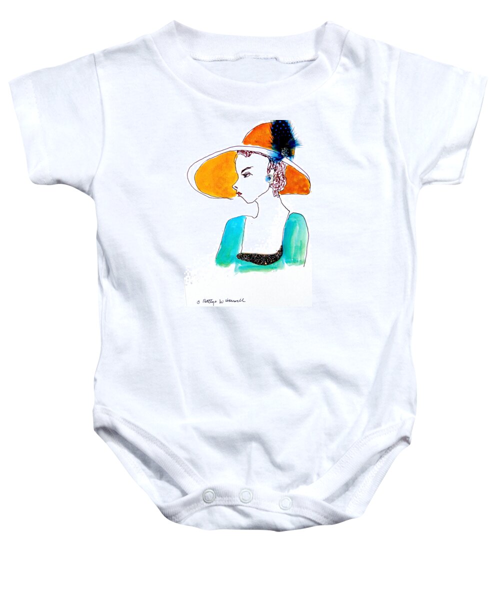Hat Lady Baby Onesie featuring the painting Hat Lady 15 by Bettye Harwell