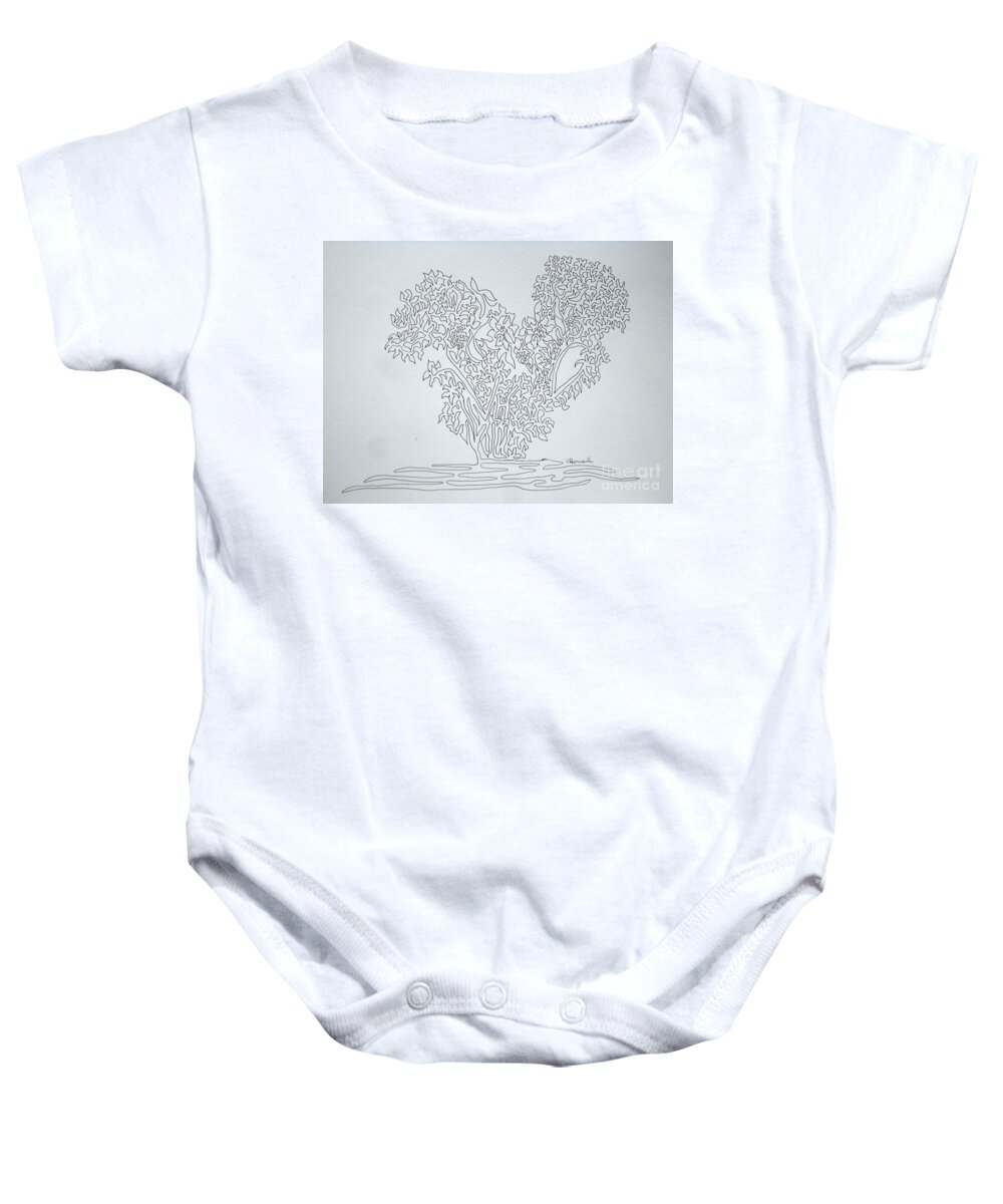 Heart Baby Onesie featuring the drawing Heart On One Line by Vicki Housel
