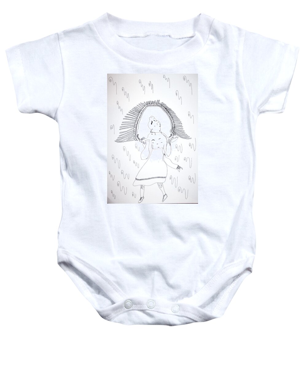Jesus Baby Onesie featuring the drawing Morris Dance - England by Gloria Ssali