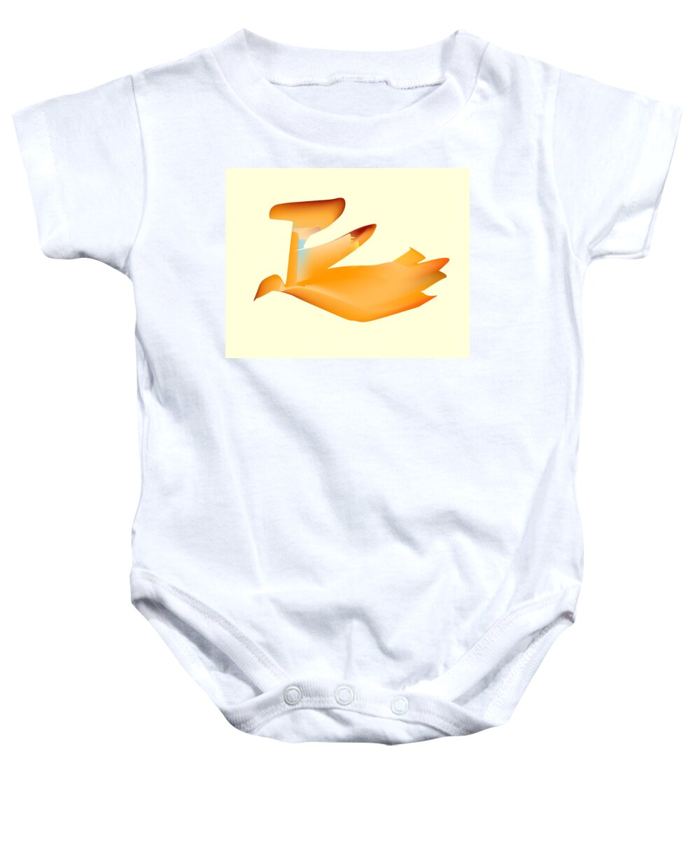 Abstract Baby Onesie featuring the digital art Orange Jetpack Penguin by Kevin McLaughlin
