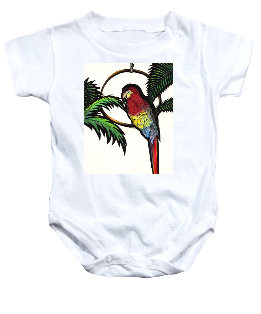 Parrot Baby Onesie featuring the drawing Parrot Shadows by Wendy McKennon