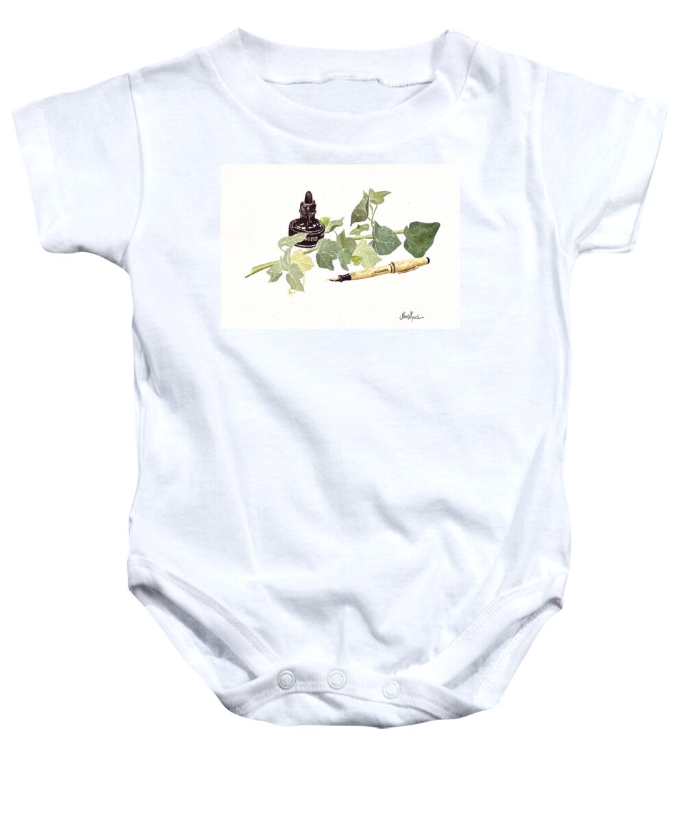 Ink Baby Onesie featuring the painting Pen Ink and Ivy by Frank SantAgata