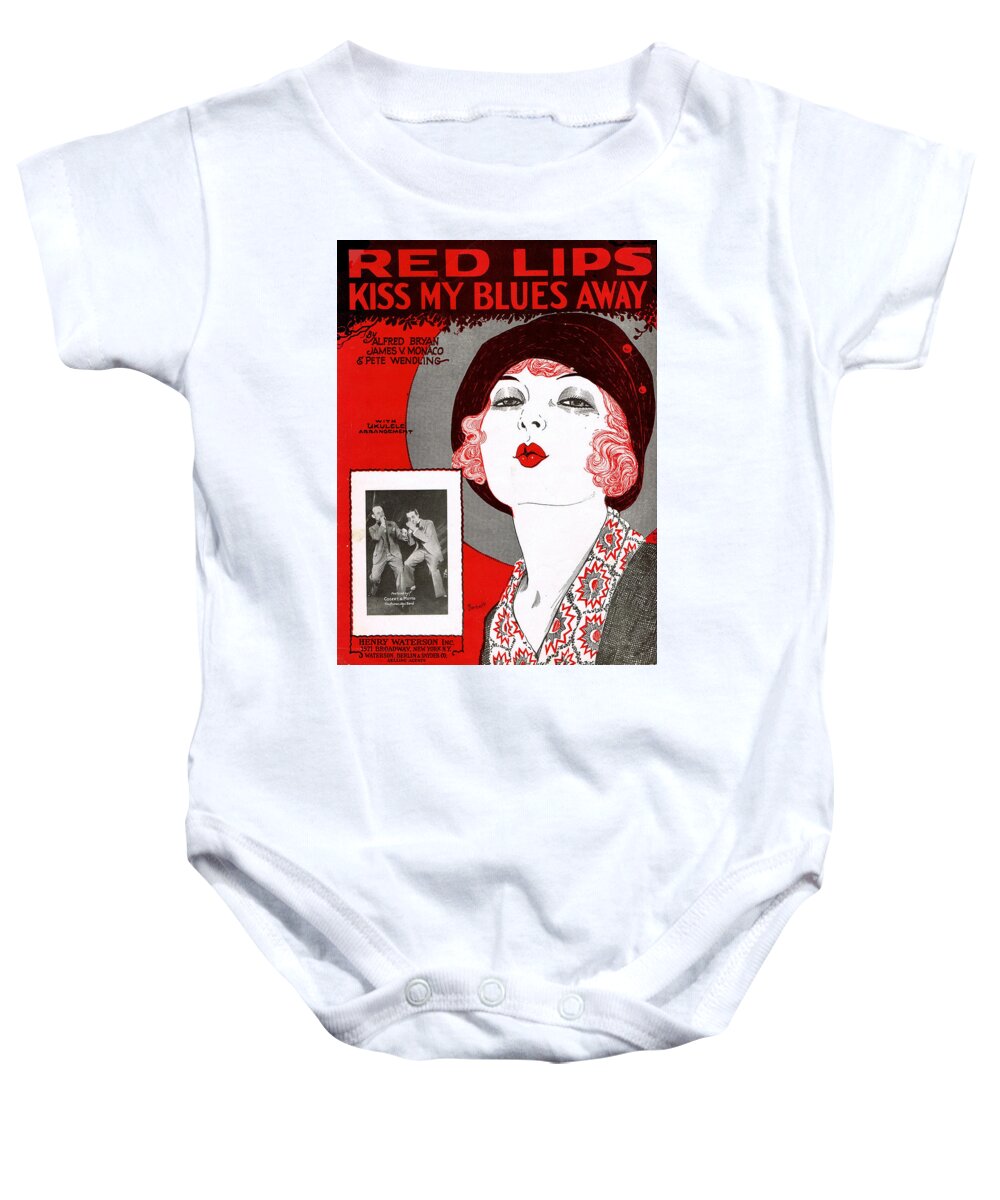 Classic Baby Onesie featuring the photograph Red Lips Kiss My Blues Away by Mel Thompson