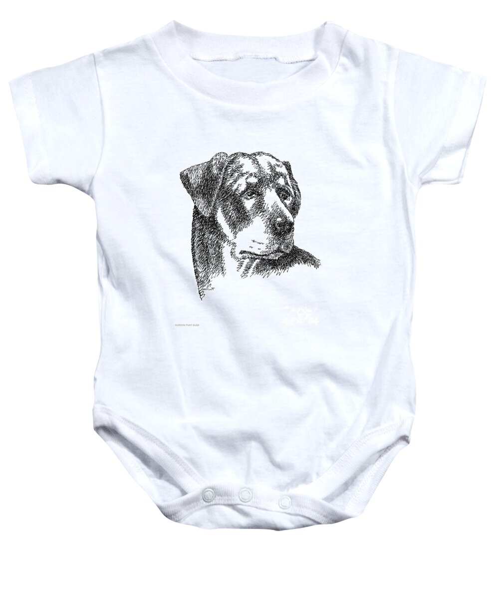 Rottweiler Baby Onesie featuring the drawing Rottweiler-Drawing by Gordon Punt