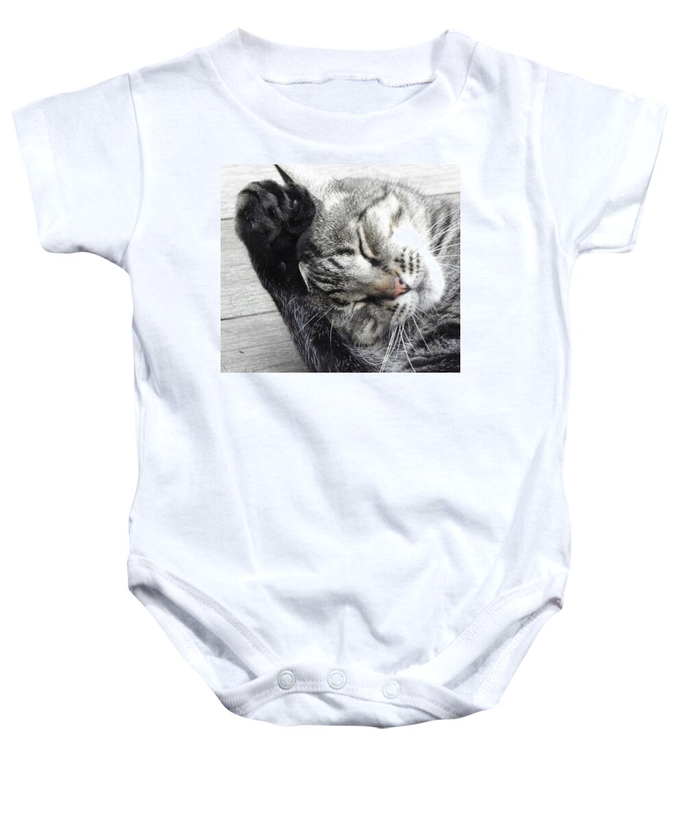 Cat Baby Onesie featuring the photograph see Mom I do clean my ears by Kim Galluzzo