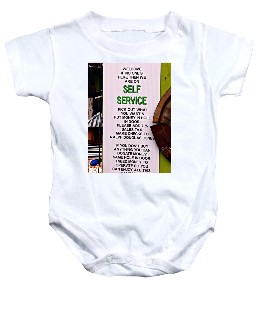Road Signs Baby Onesie featuring the photograph Self Service by Jo Sheehan