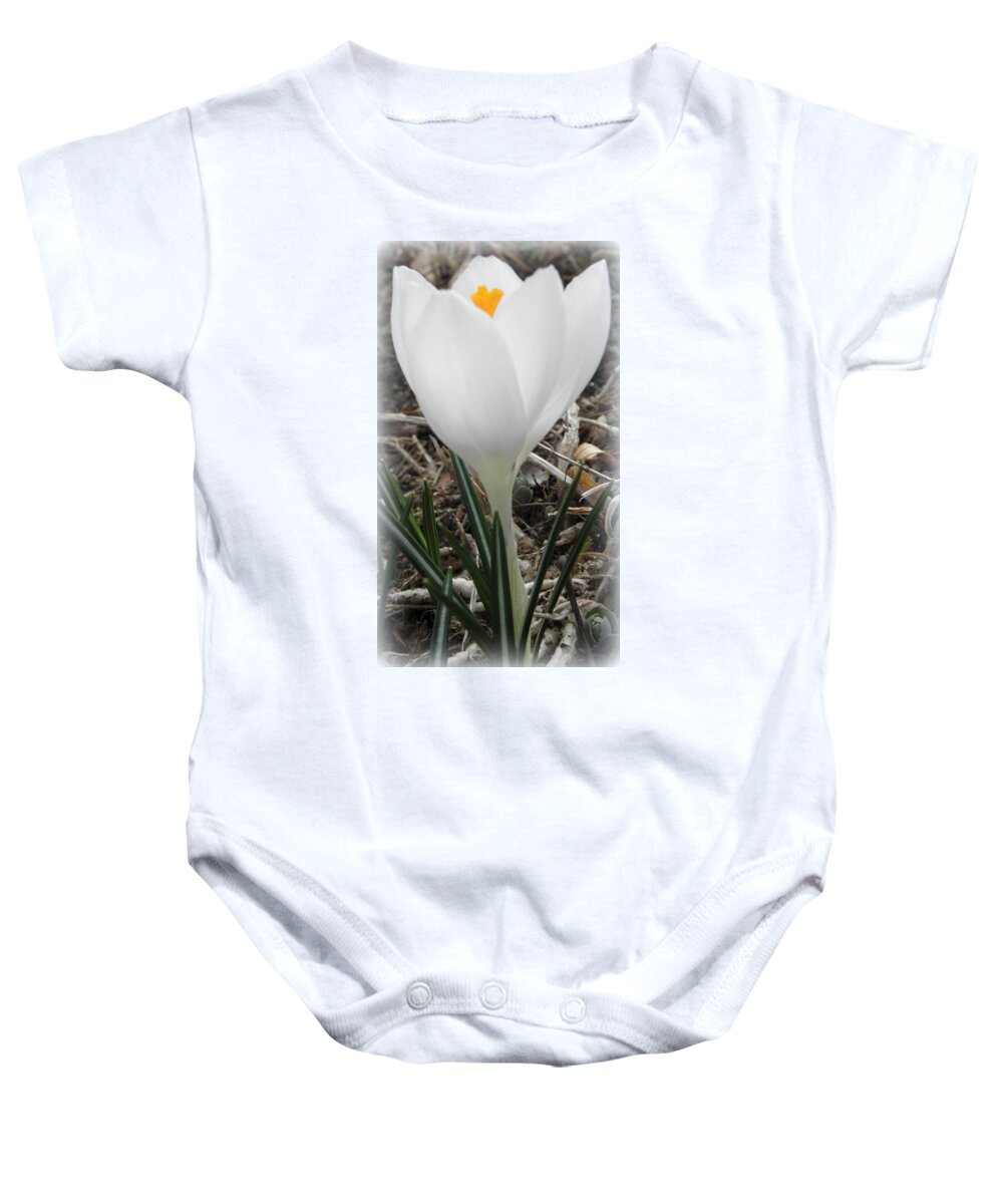 Crocus Baby Onesie featuring the photograph St Pattys Day Bloom by Kim Galluzzo