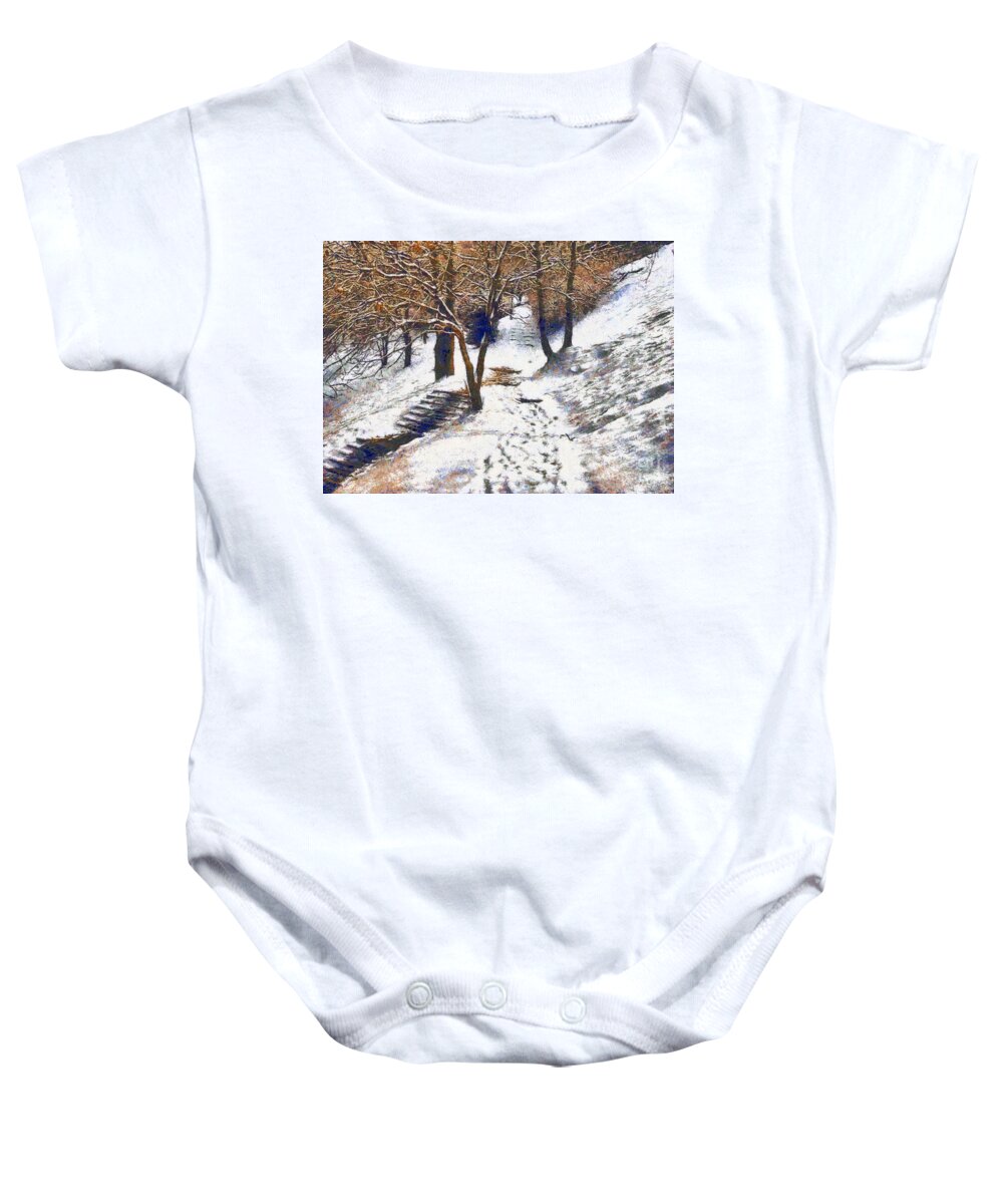 Odon Baby Onesie featuring the painting The winter park by Odon Czintos