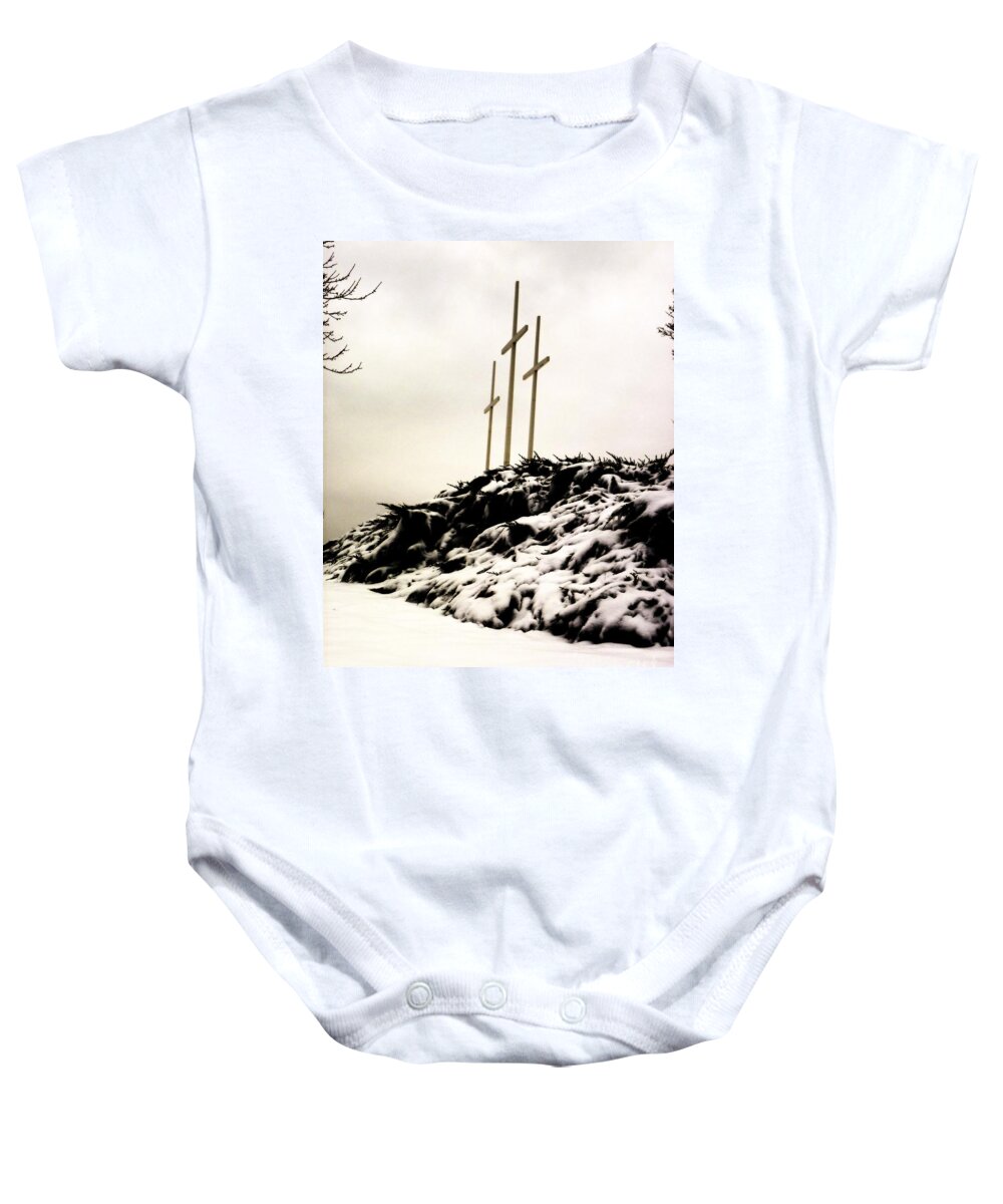 Cross Baby Onesie featuring the photograph Three Crosses by Simply Summery