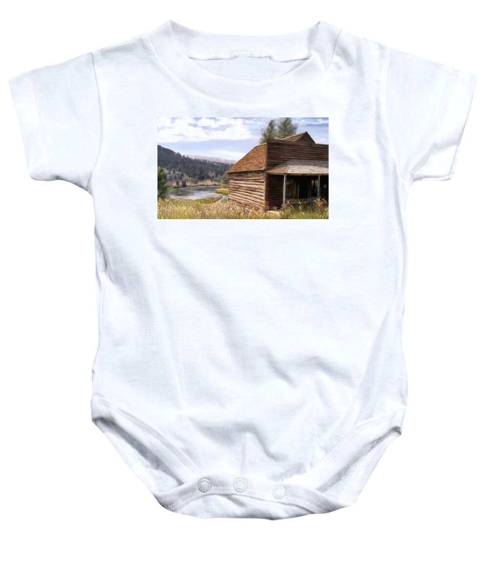 Mountains Baby Onesie featuring the painting VC Backyard by Susan Kinney