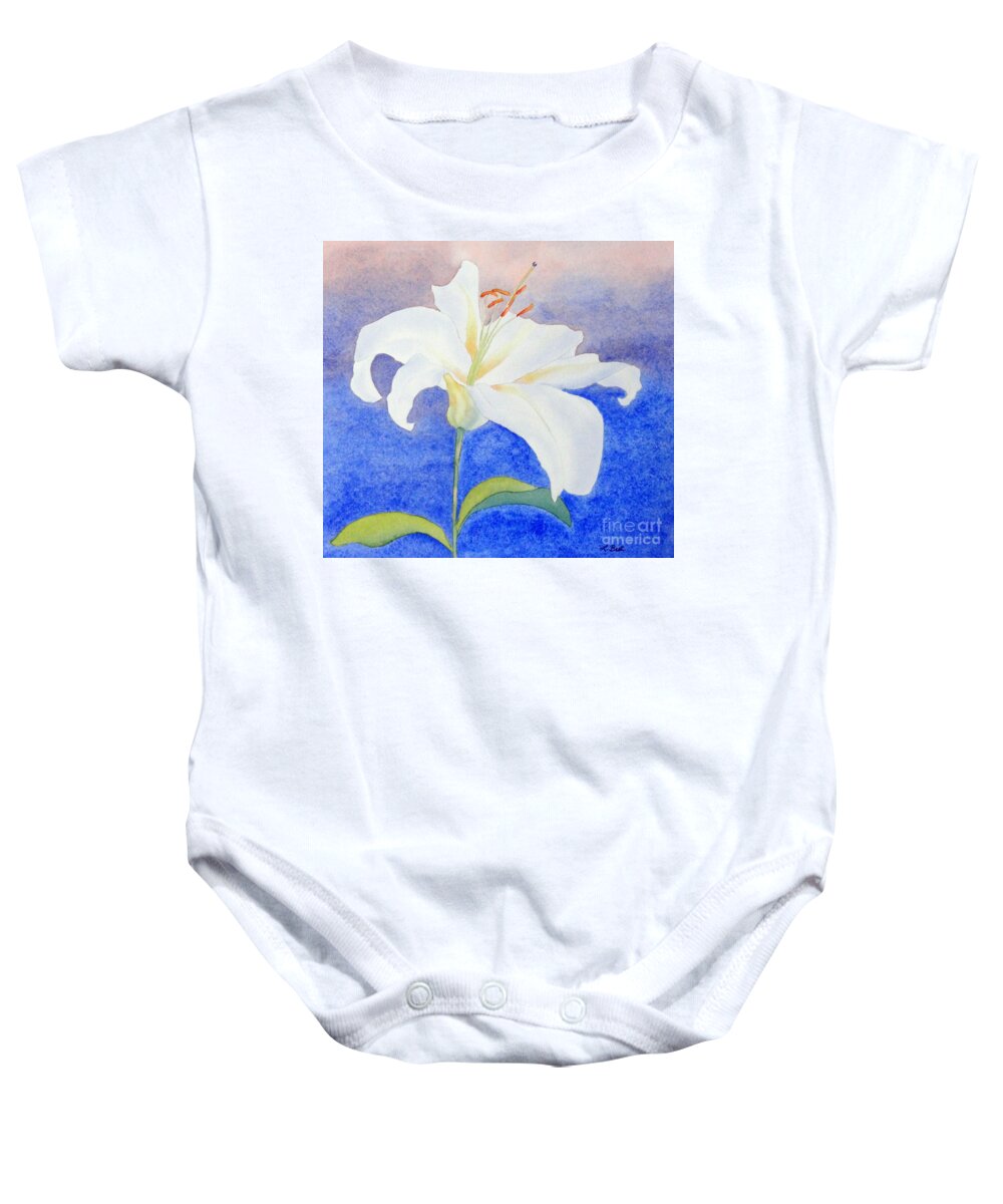 White Baby Onesie featuring the painting White Lily by Laurel Best
