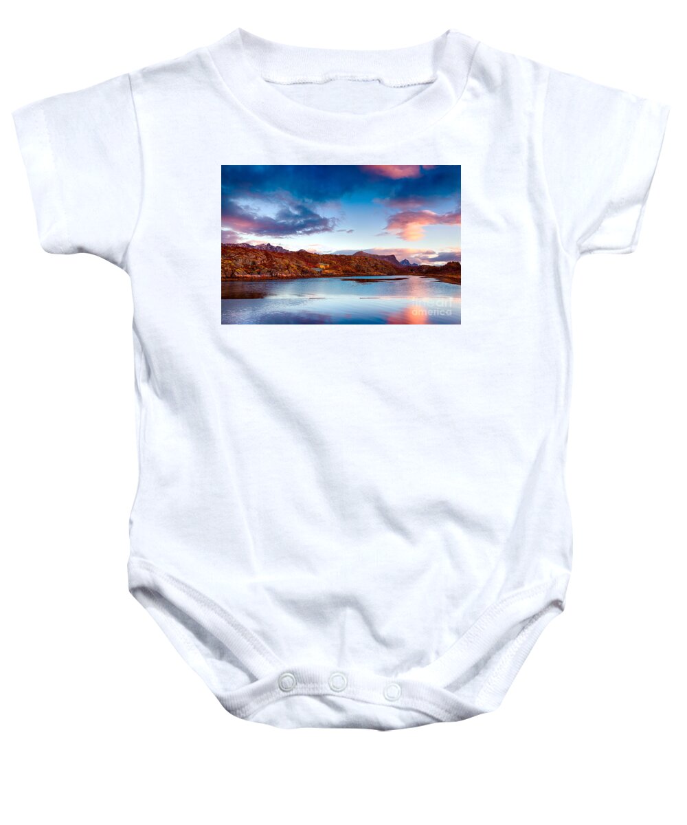 Arctic Baby Onesie featuring the photograph Beautiful sunset landscape #1 by Anna Om