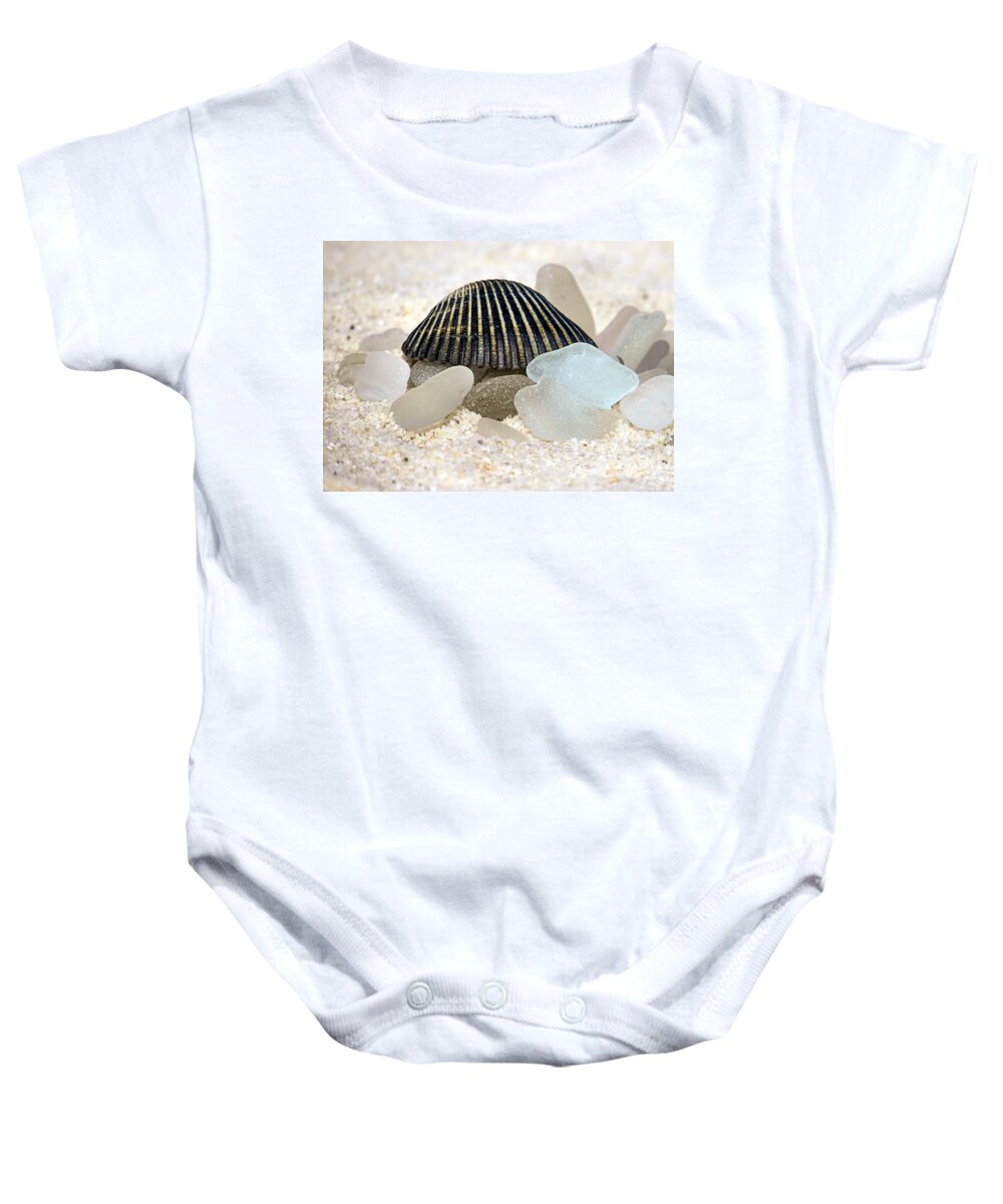 Black Baby Onesie featuring the photograph Black and White Sea Glass by Janice Drew
