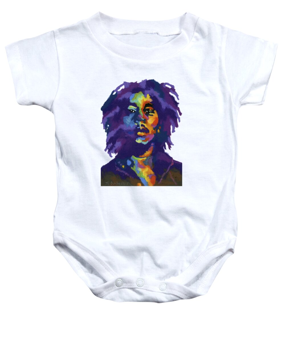 Bob Marley Baby Onesie featuring the painting Bob Marley-for t-shirt by Stephen Anderson