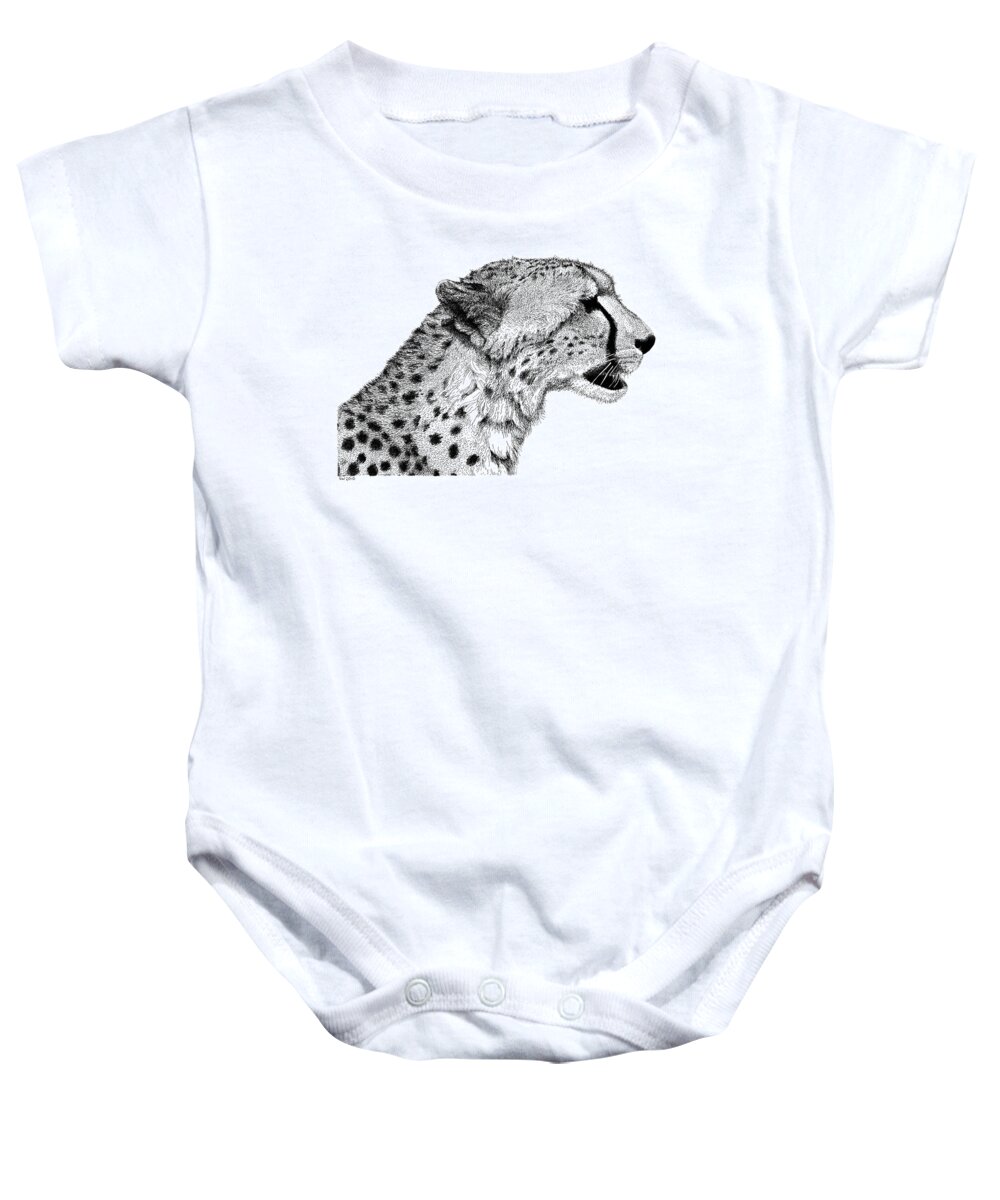 Cheetah Baby Onesie featuring the drawing Cheetah #1 by Scott Woyak
