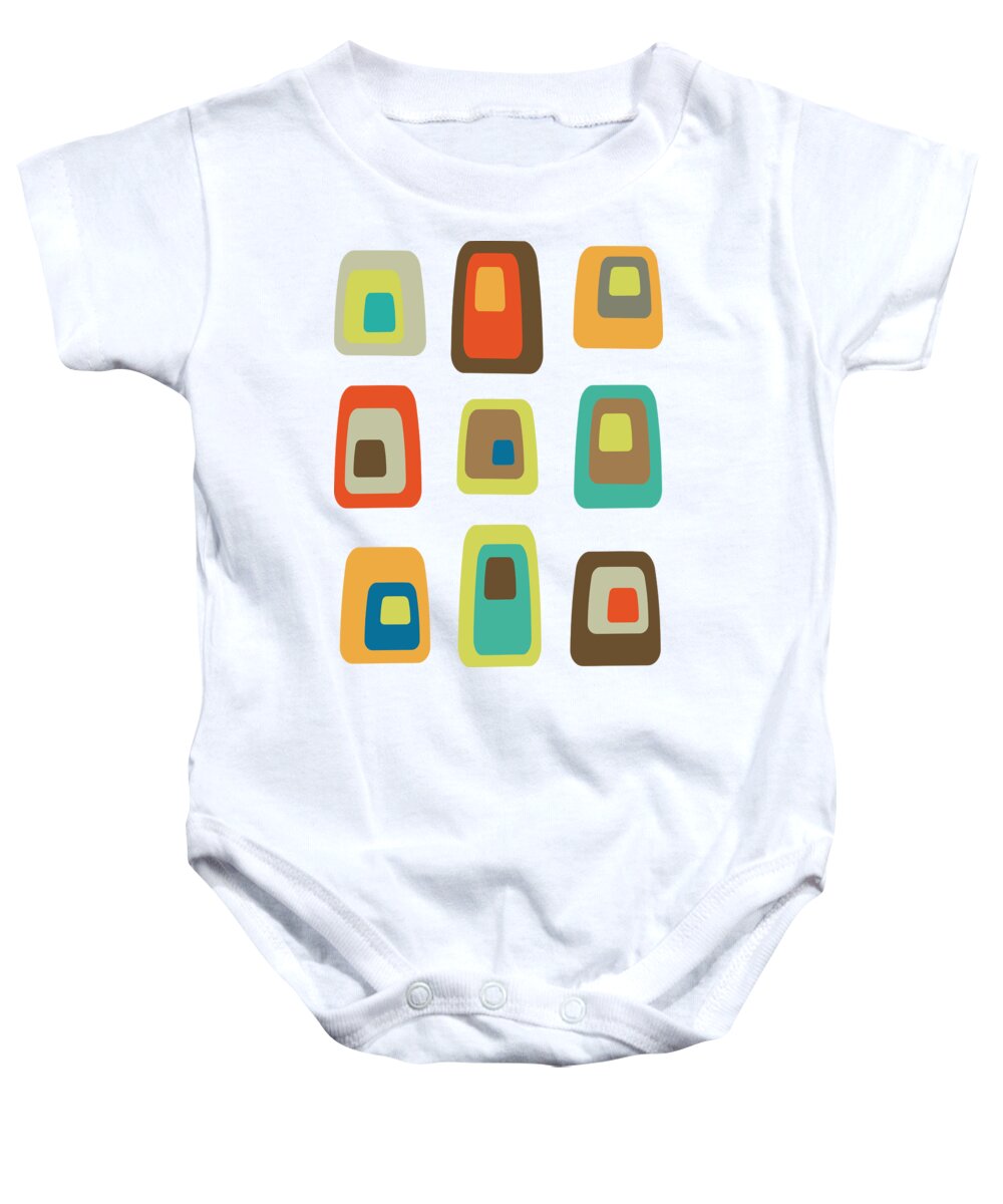 Mid Century Modern Baby Onesie featuring the digital art Concentric Oblongs by Donna Mibus
