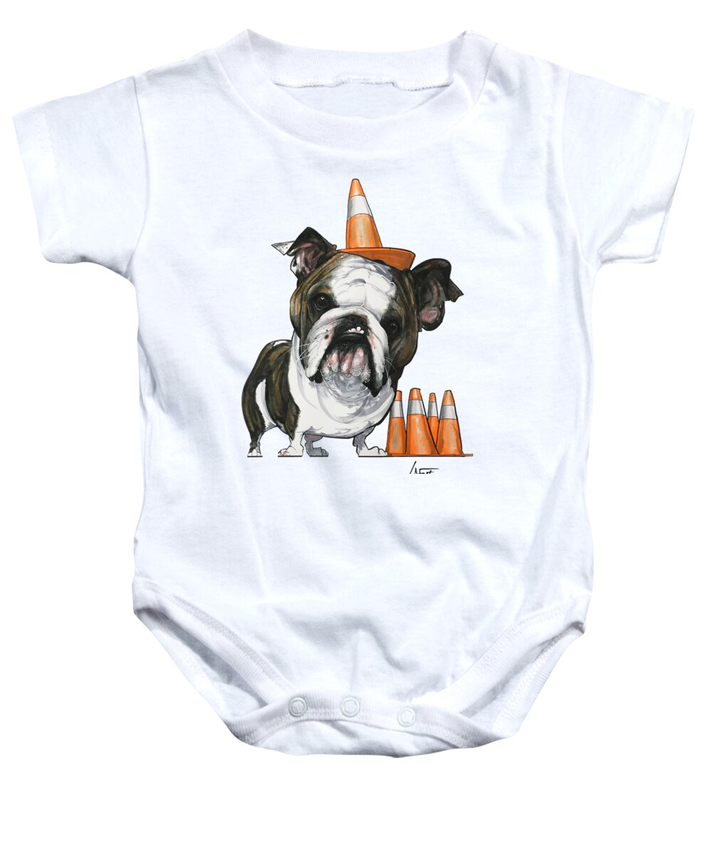English Bulldog Baby Onesie featuring the drawing Crawford 19-1019 by Canine Caricatures By John LaFree