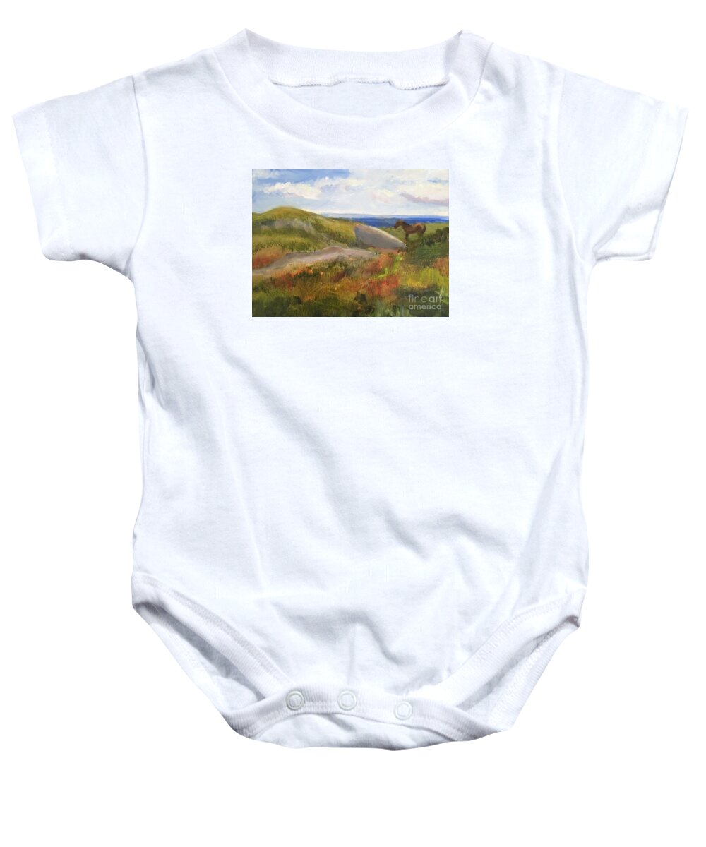 Horse Baby Onesie featuring the painting British countryside by Nancy Anton