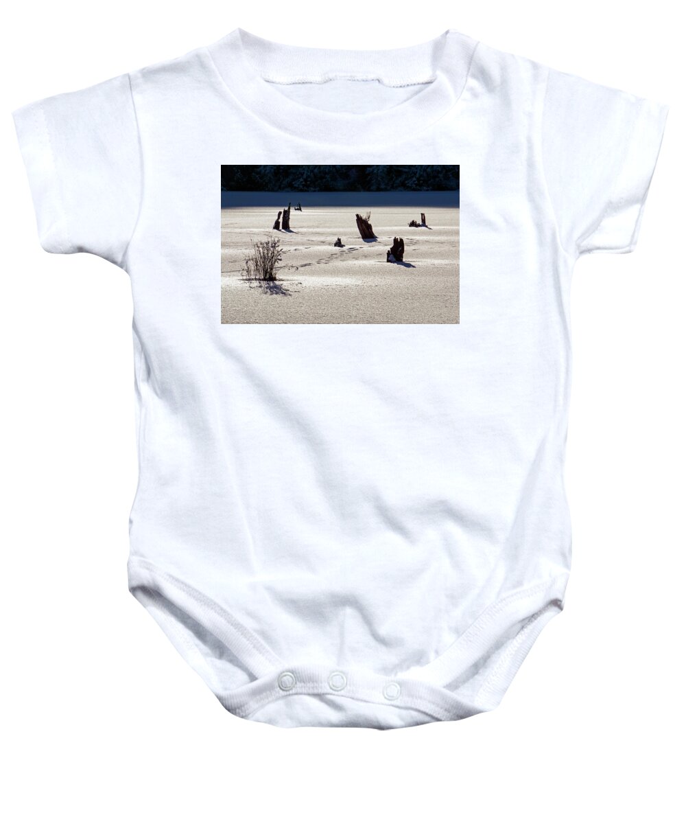 Frozen Baby Onesie featuring the photograph Frozen Lake #1 by Inge Riis McDonald