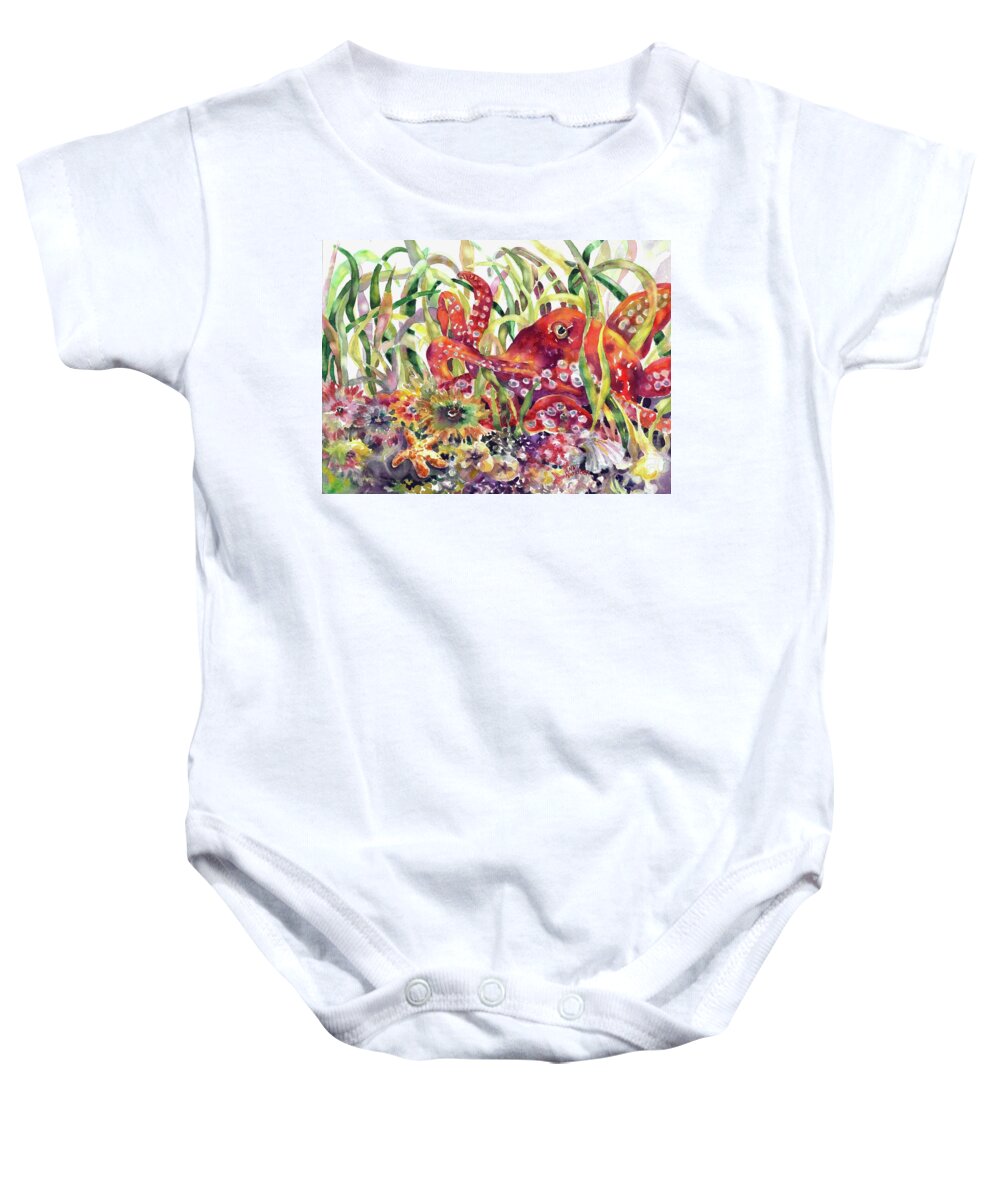 Bright Baby Onesie featuring the painting Octopus Garden #1 by Ann Nicholson