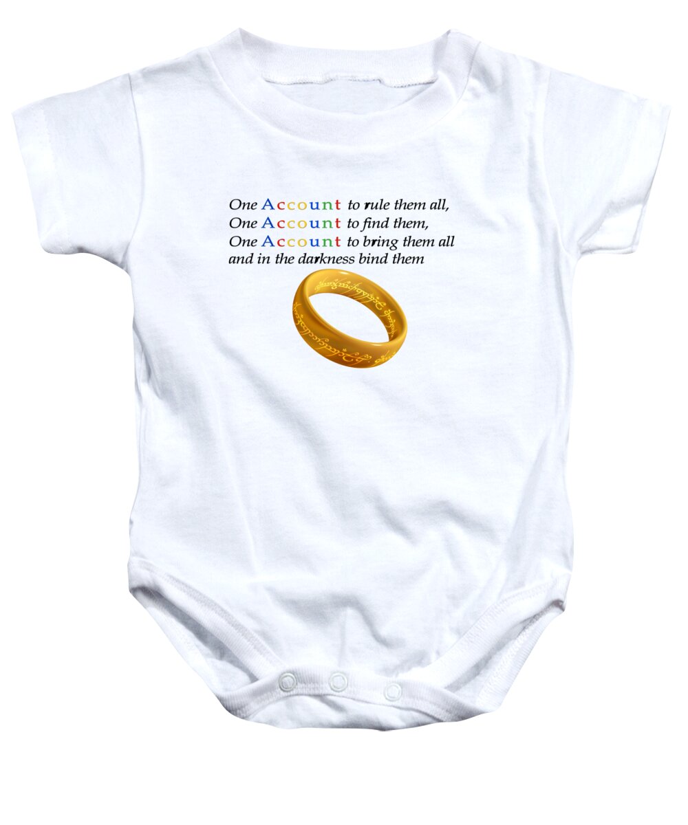 Elves Baby Onesie featuring the digital art One Account to rule them all #2 by Ilan Rosen