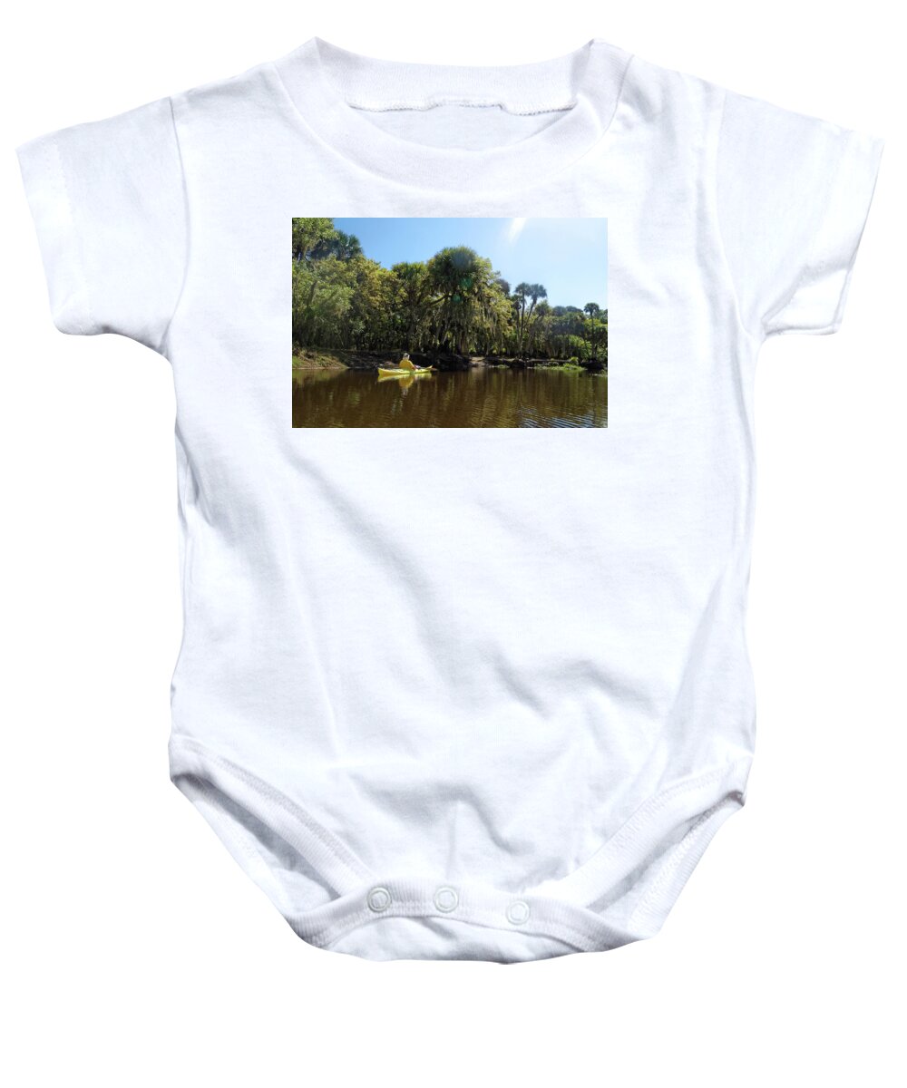 Man Kayaking Baby Onesie featuring the photograph Peaceful Kayaking by Sally Weigand