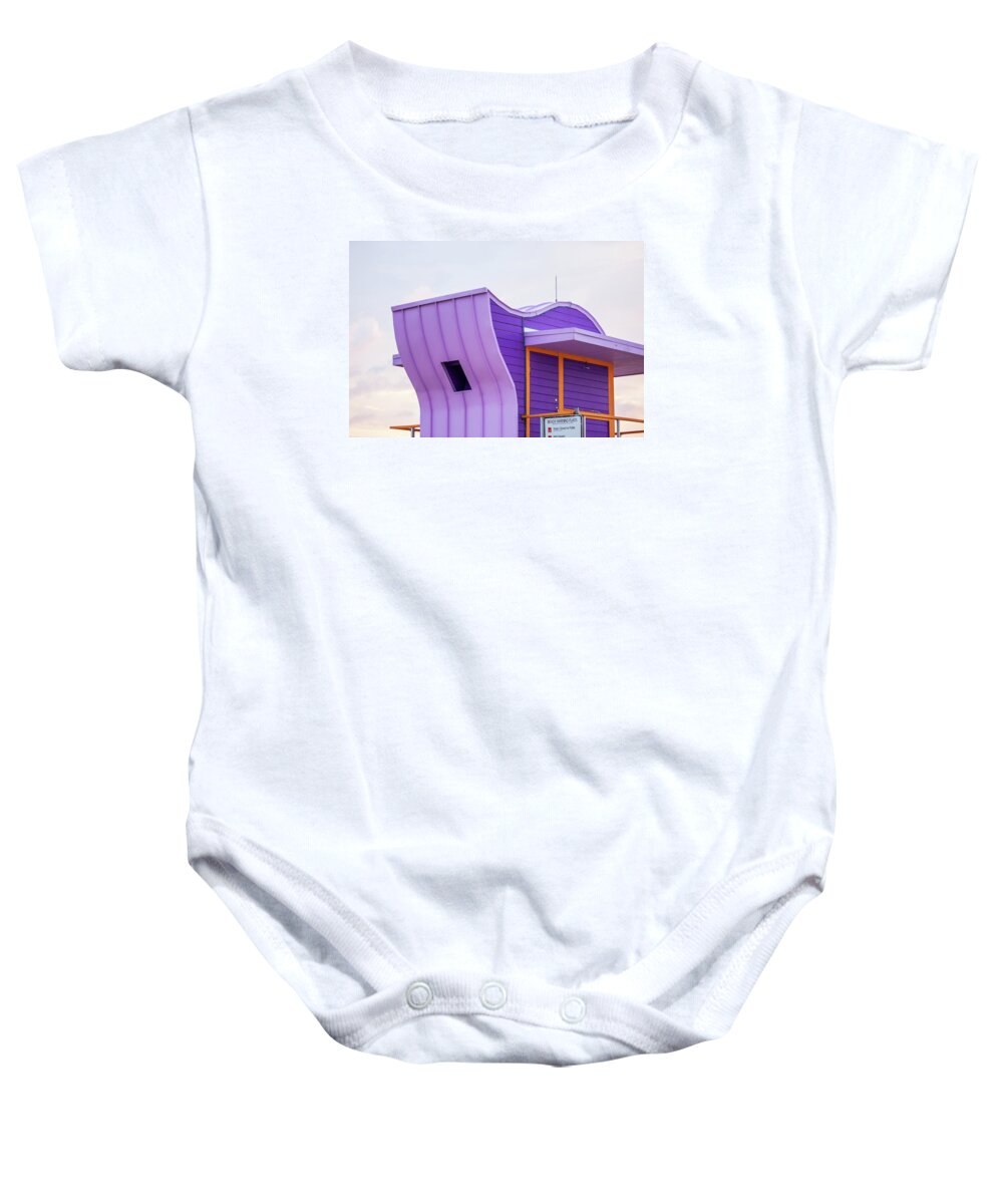 Miami Beach Baby Onesie featuring the photograph Purple Dawn #1 by Art Block Collections
