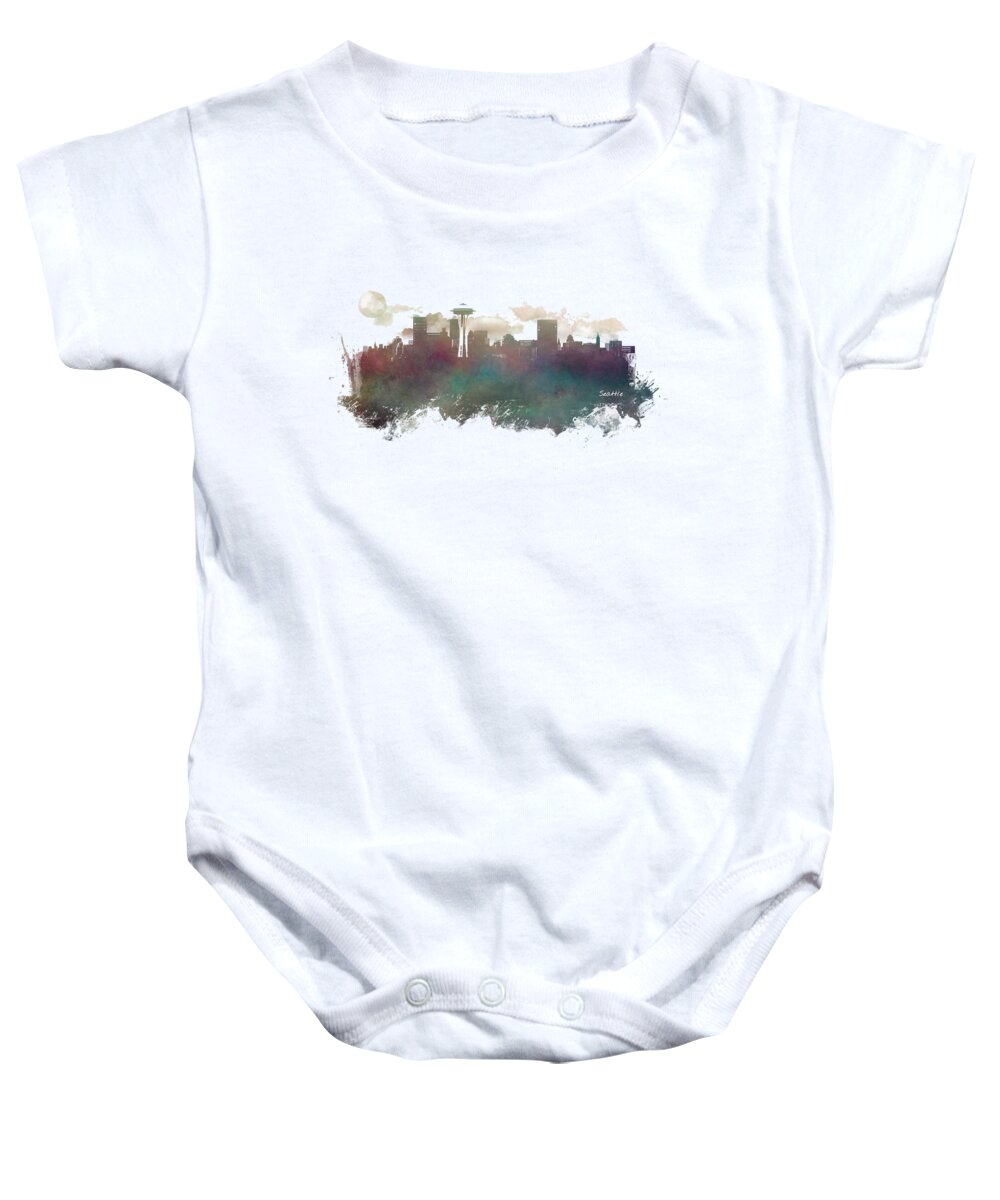 Seattle Baby Onesie featuring the digital art Seattle Washington skyline #1 by Justyna Jaszke JBJart