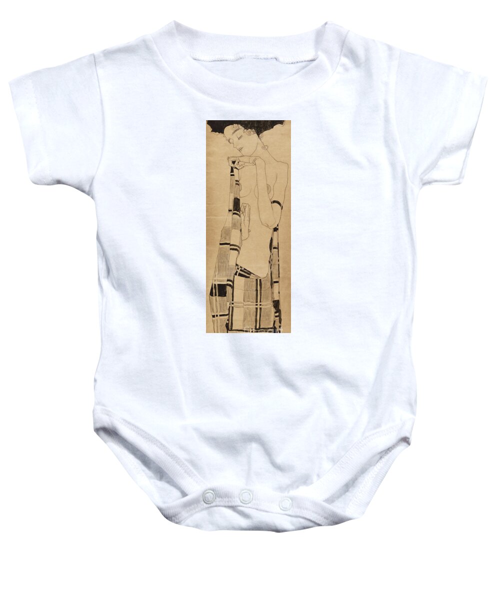 Schiele Baby Onesie featuring the drawing Standing Girl by Egon Schiele