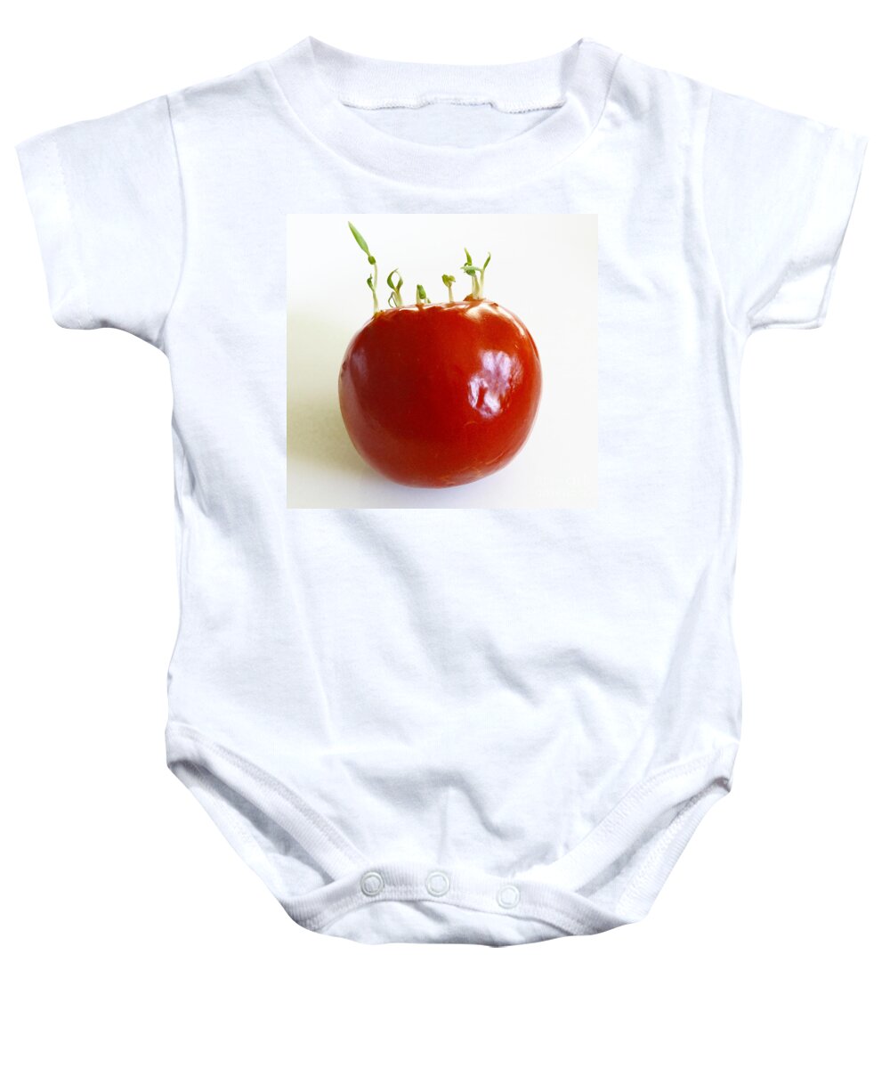 Tomato Baby Onesie featuring the photograph Tomato Seedlings Sprouting #1 by Scimat