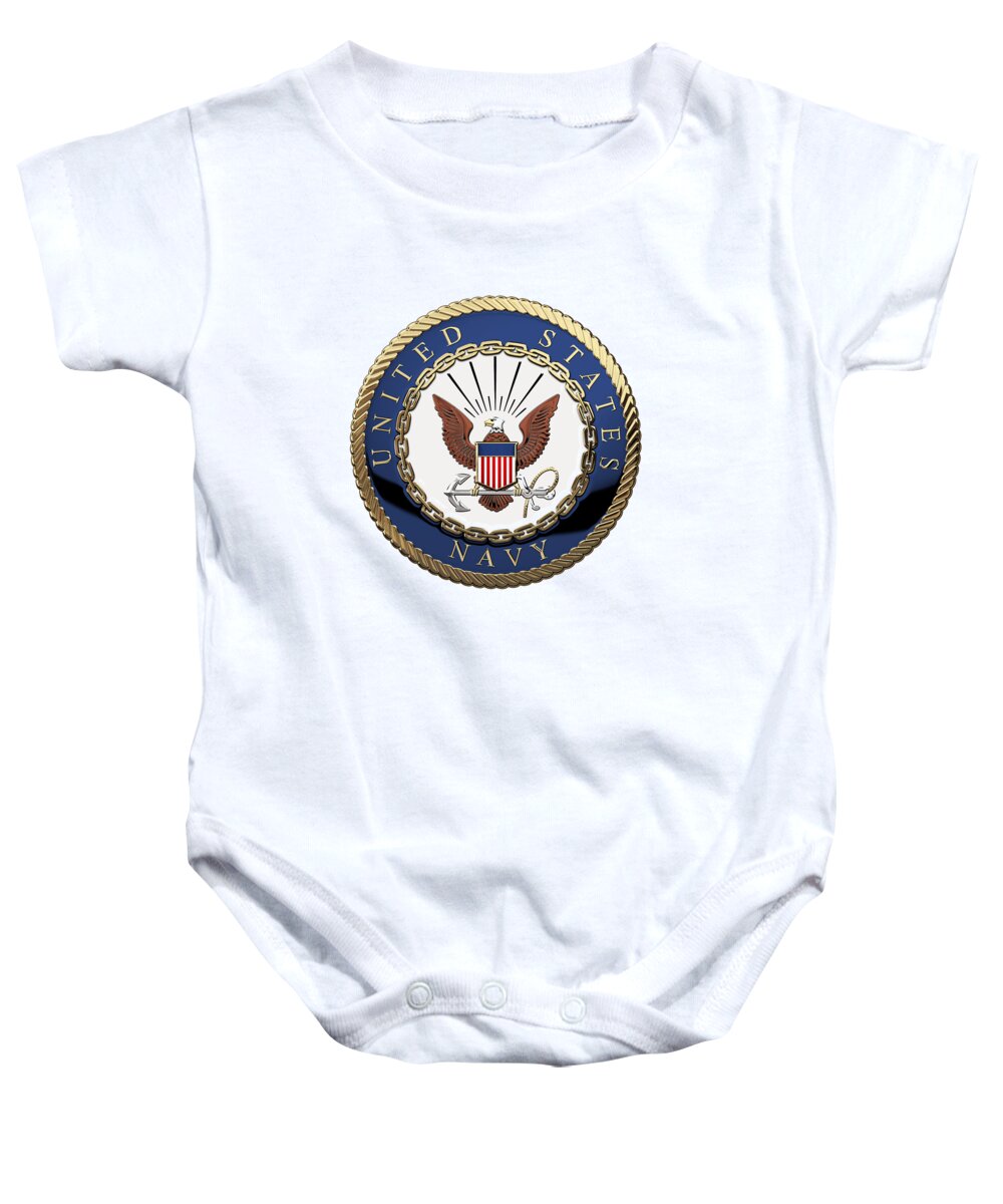 'military Insignia & Heraldry 3d' Collection By Serge Averbukh Baby Onesie featuring the digital art U. S. Navy - U S N Emblem over White Leather #1 by Serge Averbukh
