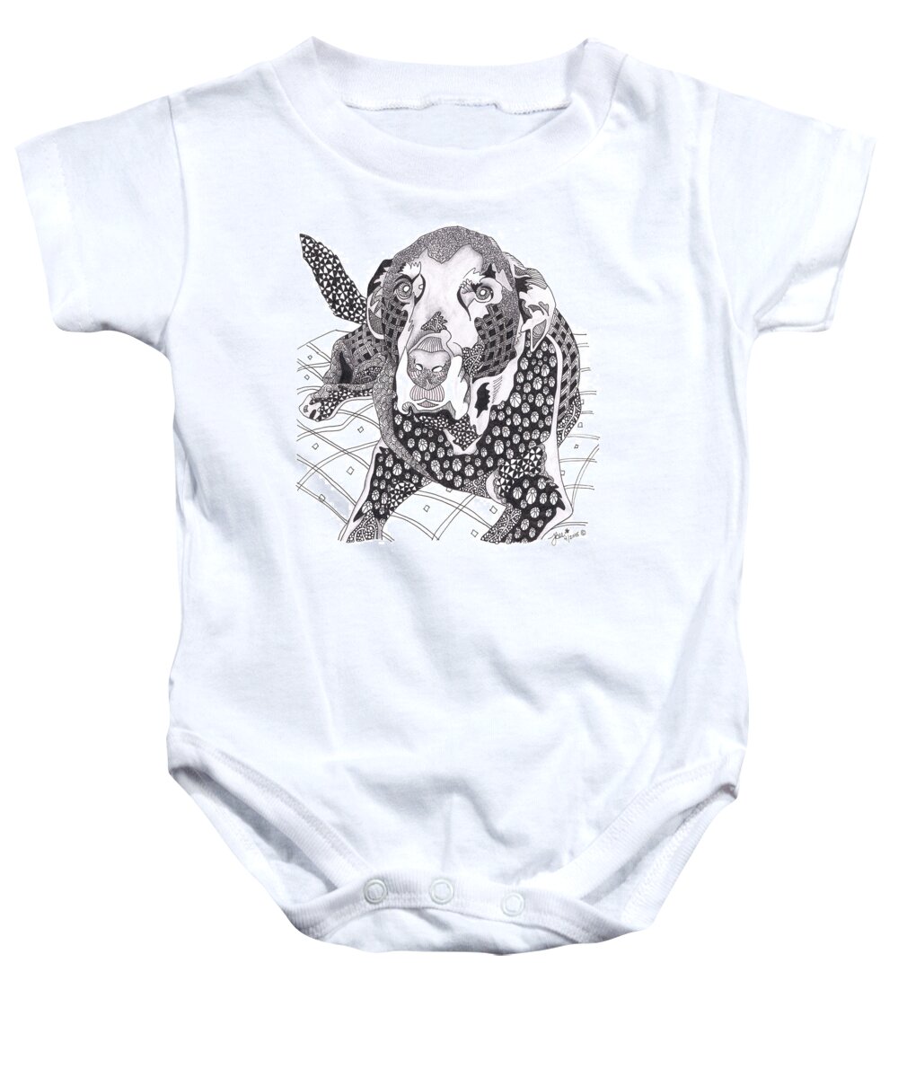 Zentangle Baby Onesie featuring the drawing Zentangle Dog by Jan Steinle