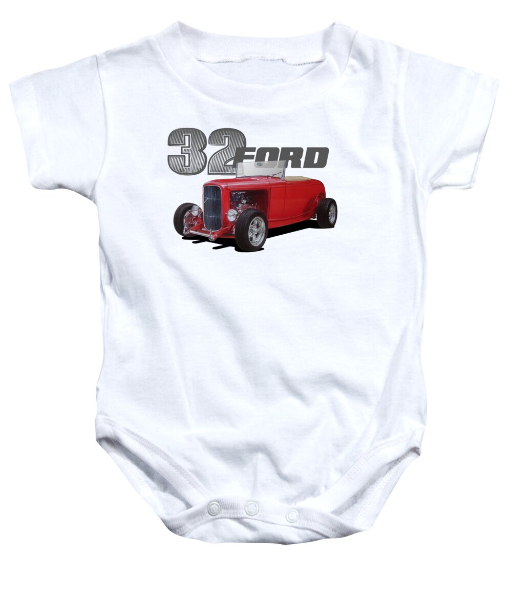 32 Ford Baby Onesie featuring the digital art 1932 Red Ford by Paul Kuras