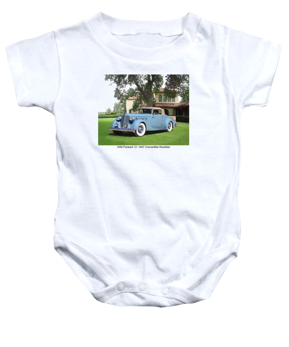 Photograph Of A 1936 Packard 12 1407 Convertible Roadster At The Philmont Ranch In Northern New Mexico Baby Onesie featuring the photograph 1936 Packard 12 1407 Convertible Roadster by Jack Pumphrey