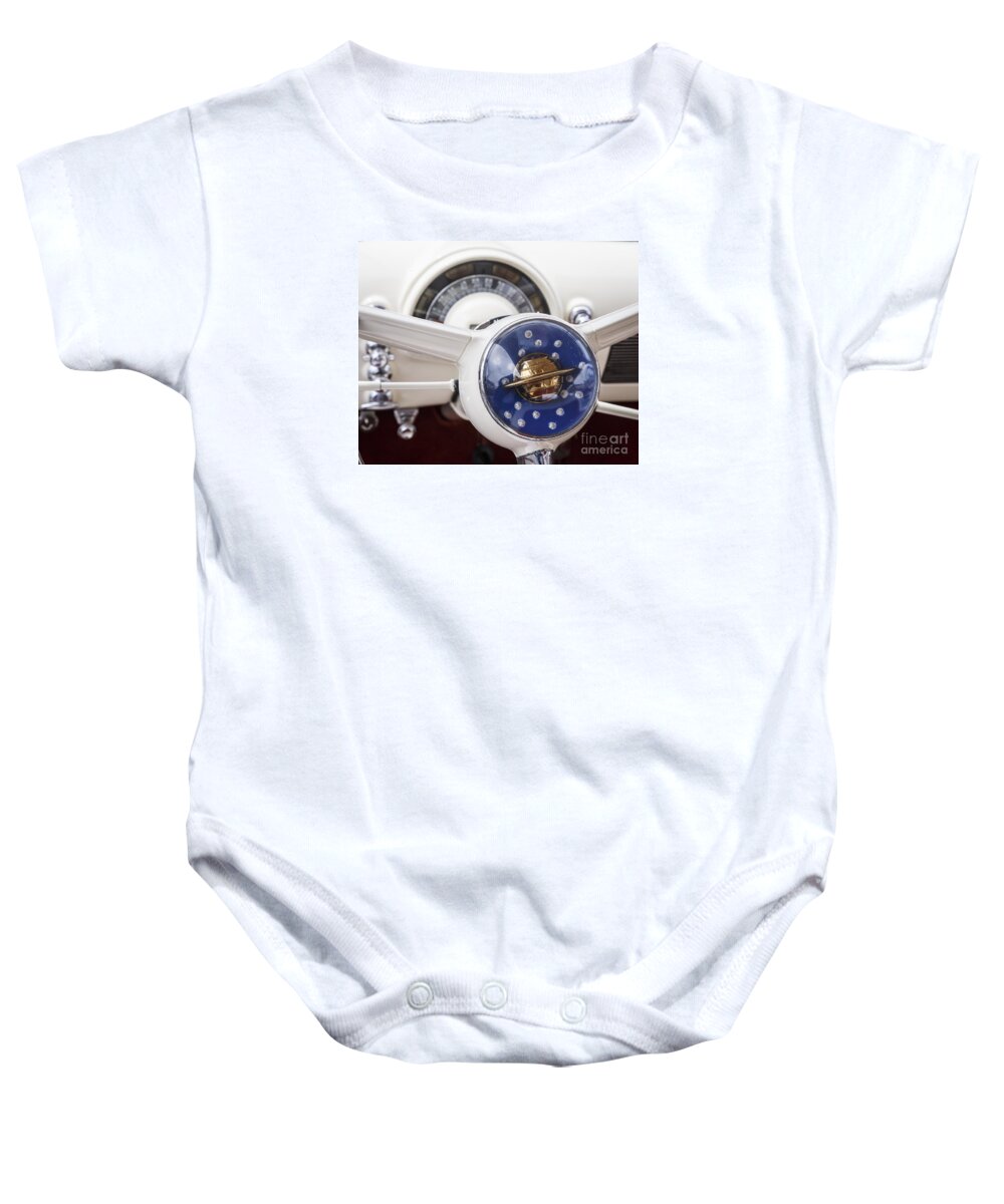 1950 Oldsmobile Baby Onesie featuring the photograph 1950 Oldsmobile Steering by Dennis Hedberg