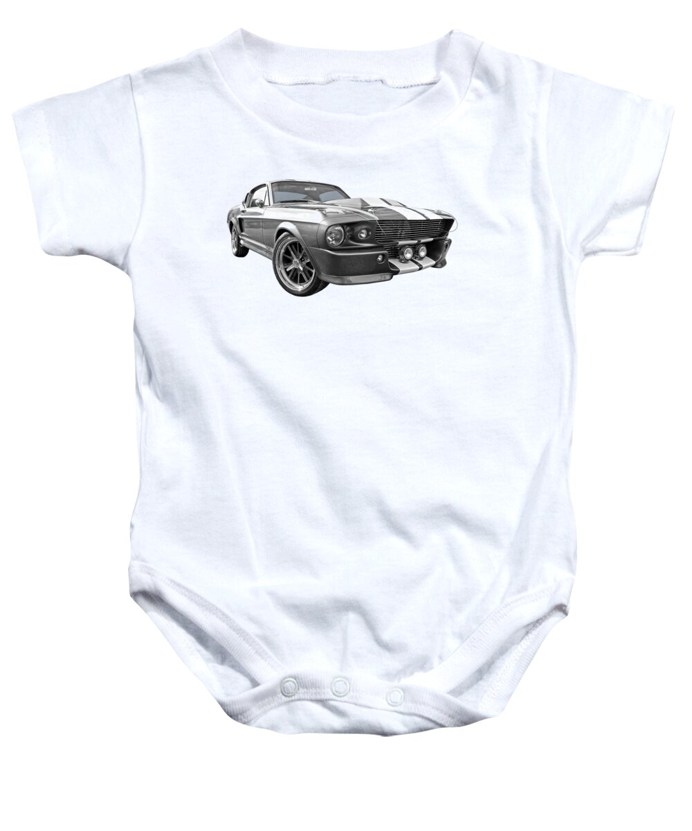 Ford Mustang Baby Onesie featuring the photograph 1967 Eleanor Mustang in Black and White by Gill Billington