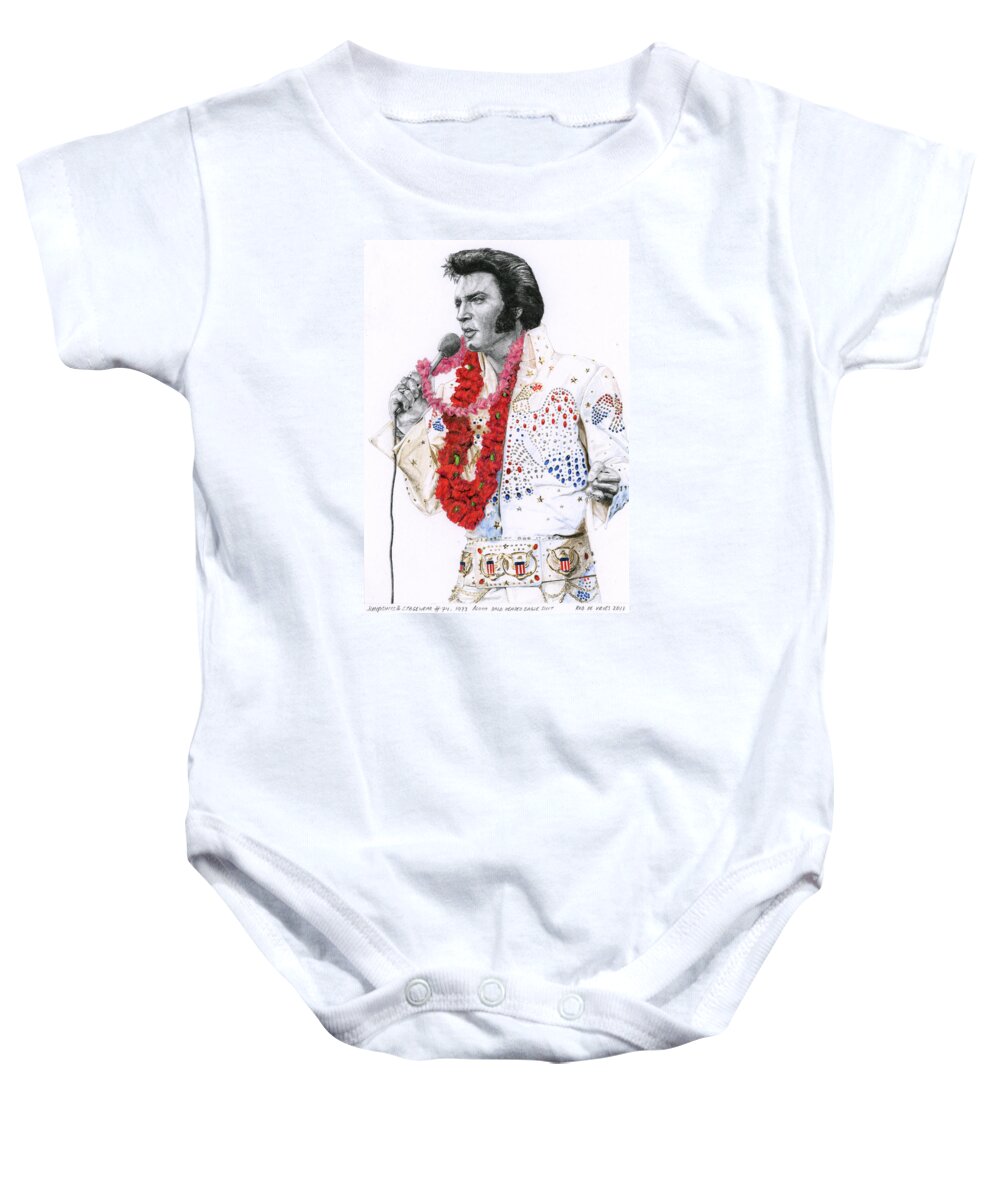 Elvis Baby Onesie featuring the drawing 1973 Aloha Bald Headed Eagle Suit by Rob De Vries