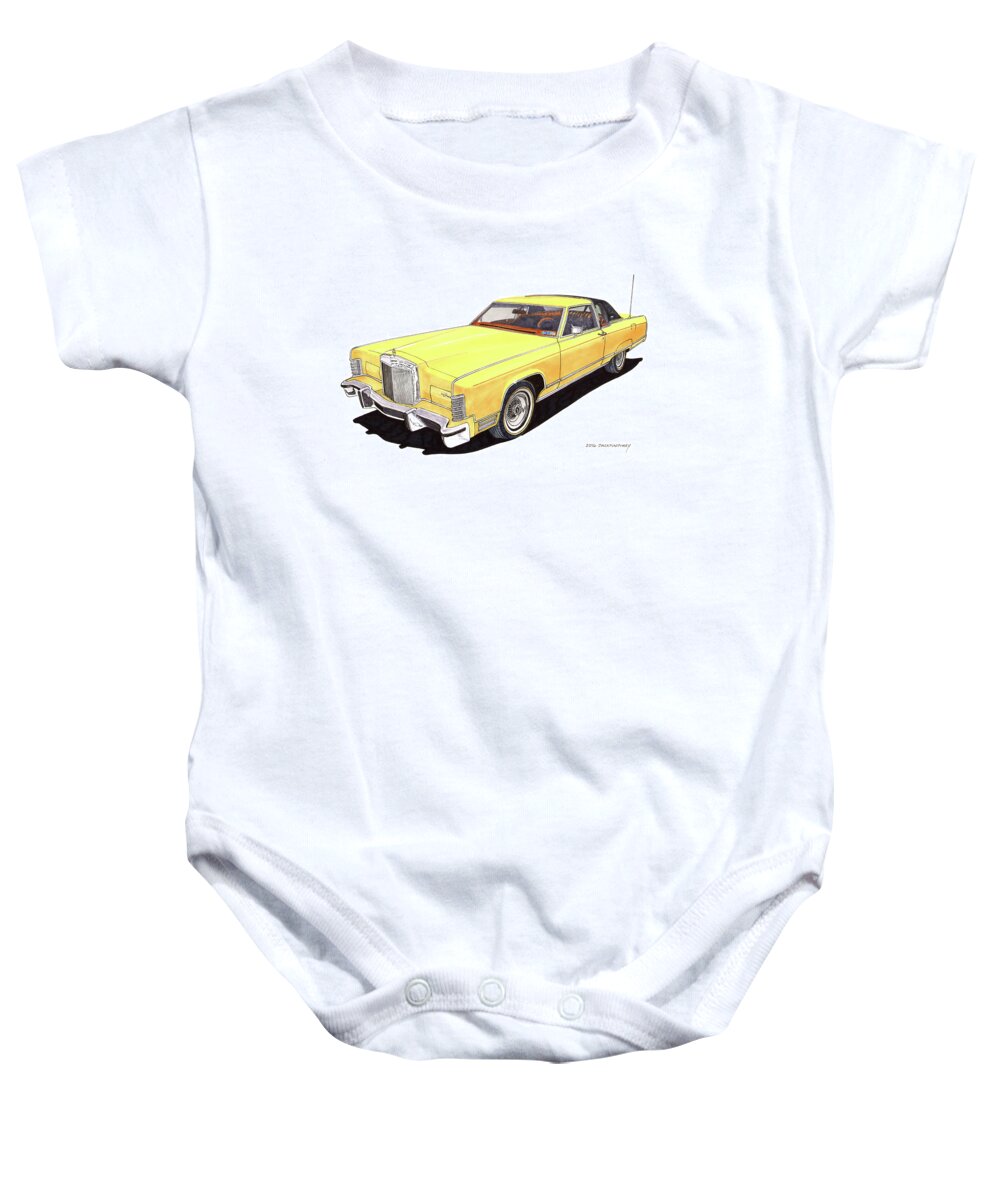 Watercolor Artwork Of 1977 Lincoln Town Coupe Baby Onesie featuring the painting 1977 Lincoln Town Coup by Jack Pumphrey