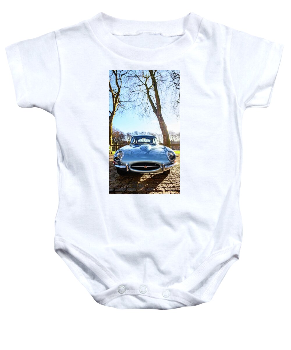Avenue Drivers Club Queens Sq. Baby Onesie featuring the photograph E type Jaguar #2 by Colin Rayner