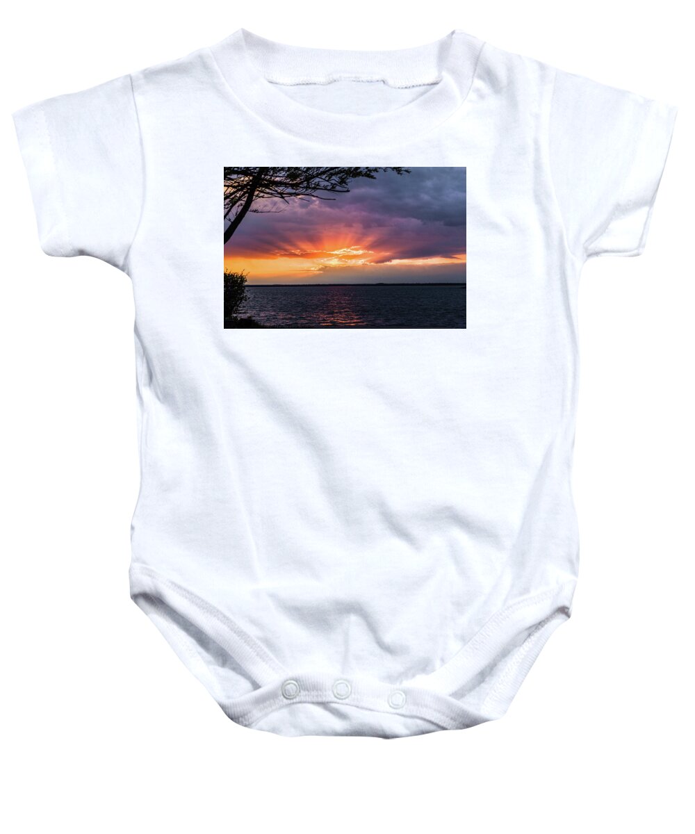 Sun Baby Onesie featuring the photograph Lake Erie Sunset #1 by Dave Niedbala