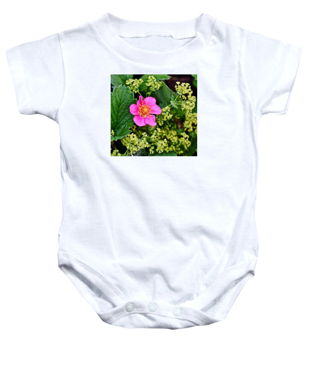 Strawberry Baby Onesie featuring the photograph 2015 Summer's Eve at the Garden Lipstick Strawberry by Janis Senungetuk