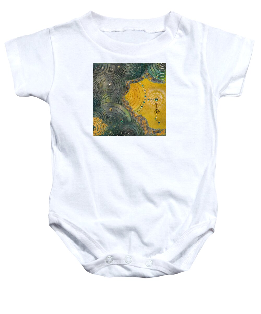 Cosmos Baby Onesie featuring the mixed media Retraction by MiMi Stirn