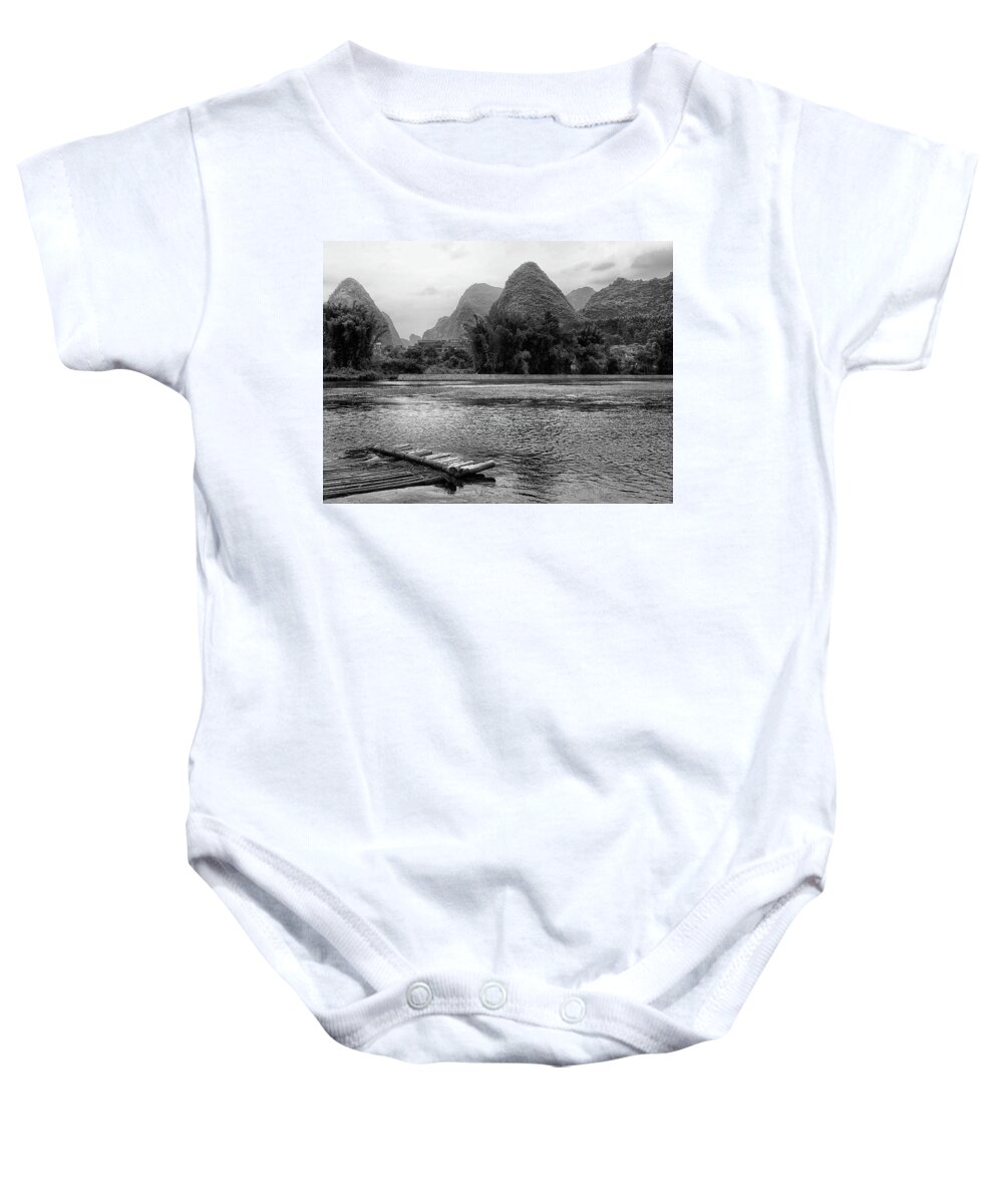 China Baby Onesie featuring the photograph Yulong River drifting -ArtToPan- China Guilin scenery-Black and white photograph #3 by Artto Pan