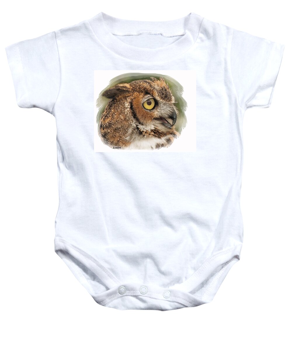 Owl Baby Onesie featuring the digital art Great Horned Owl by Larry Linton