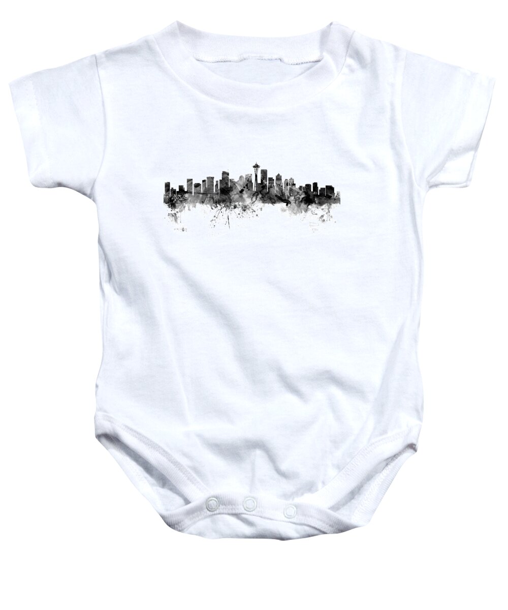 United States Baby Onesie featuring the digital art Seattle Washington Skyline #11 by Michael Tompsett